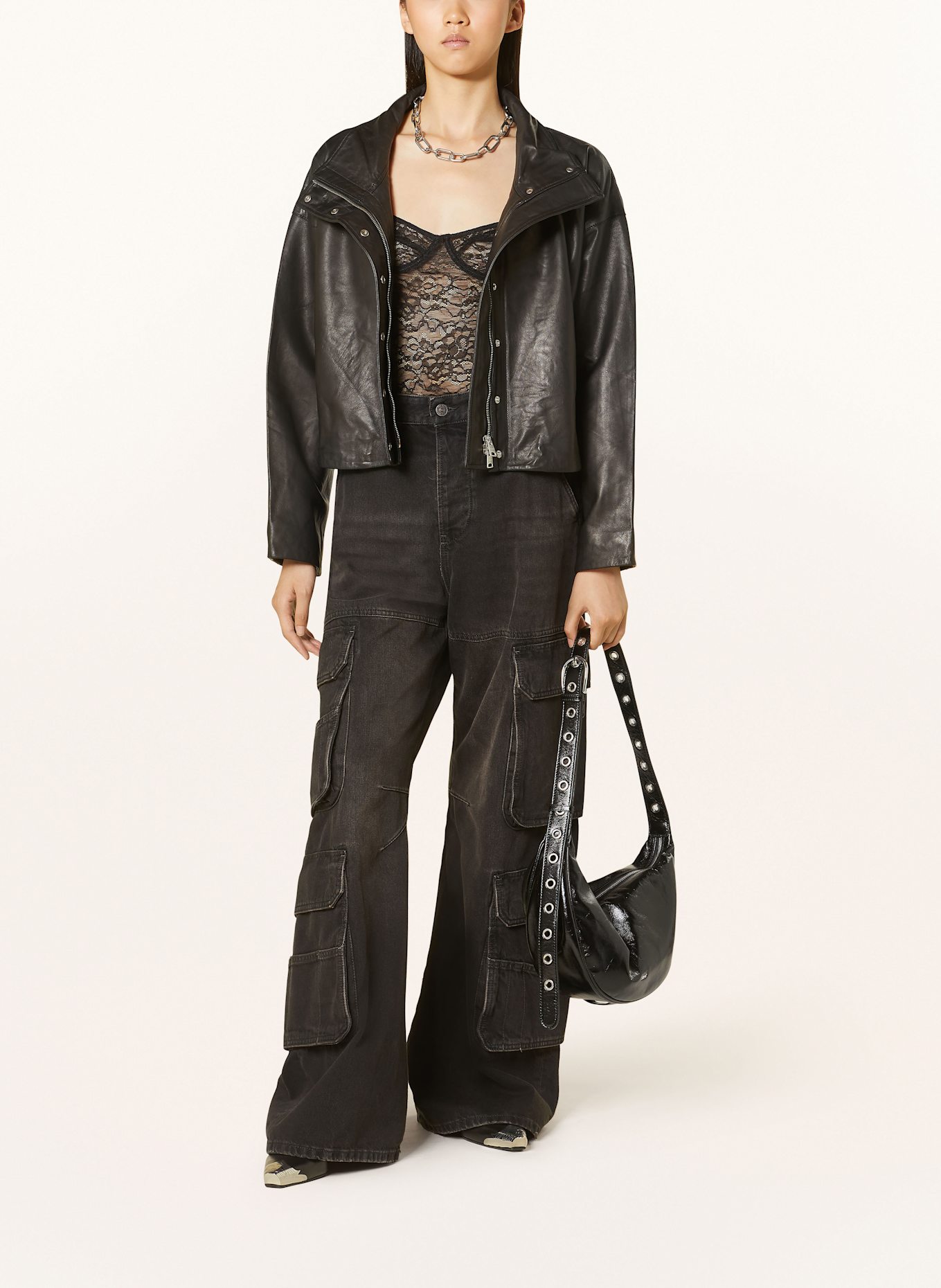 ALLSAINTS Cropped-Lederjacke RYDER, Farbe: SCHWARZ (Bild 2)