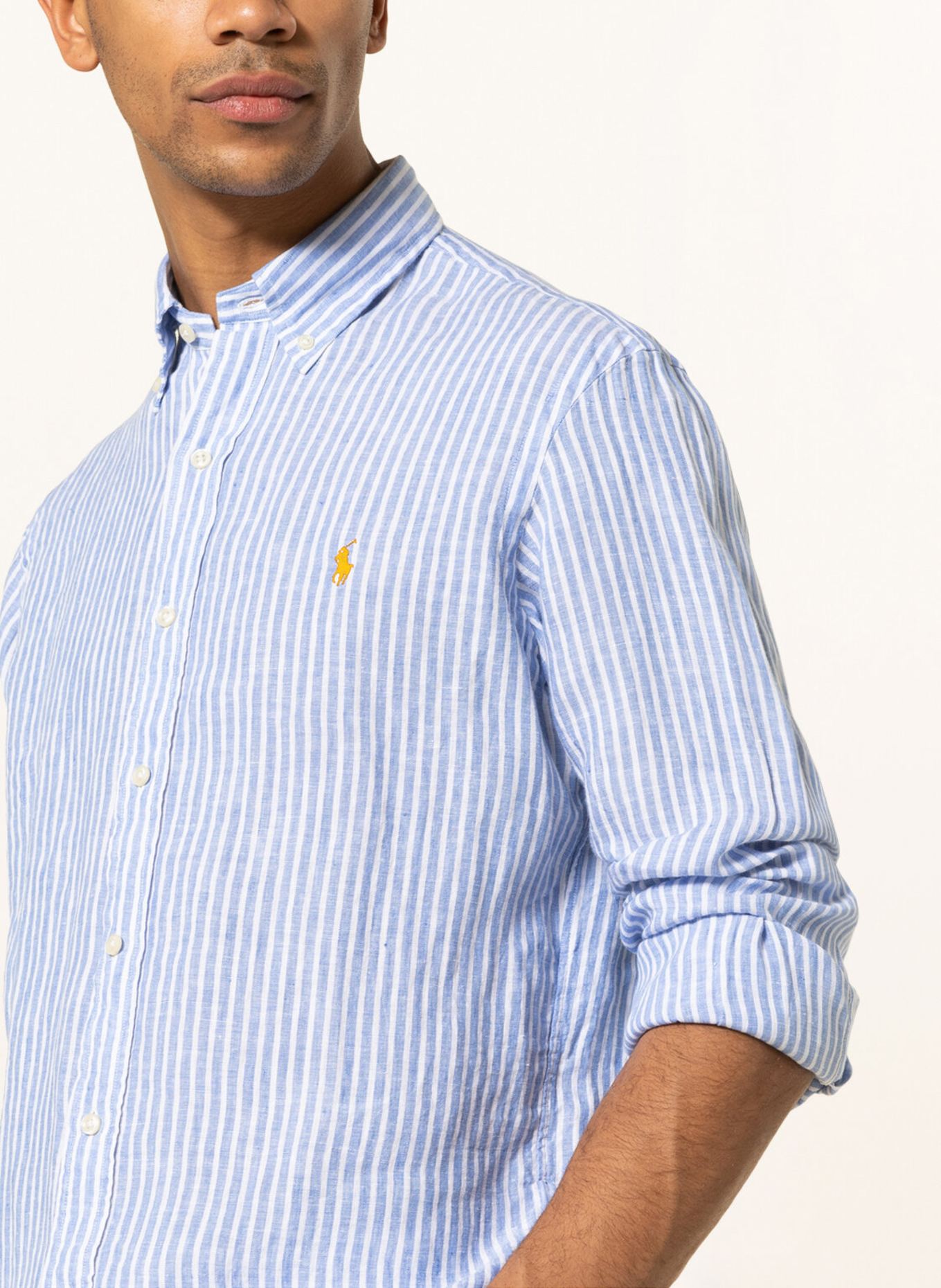 POLO RALPH LAUREN Linen shirt Custom Fit in white light blue