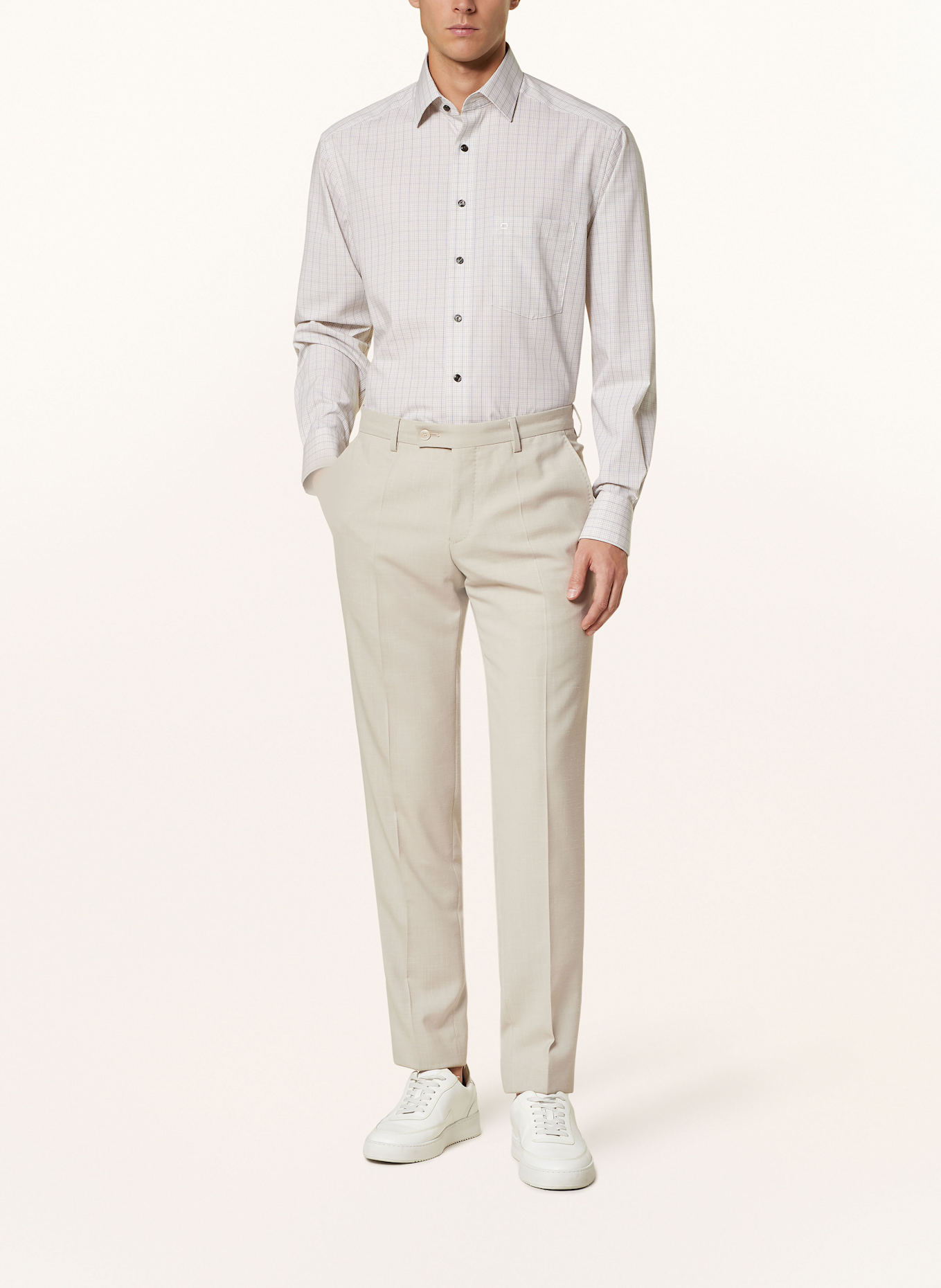 OLYMP Hemd Luxor comfort fit: BEIGE / WEISS / DUNKELBLAU