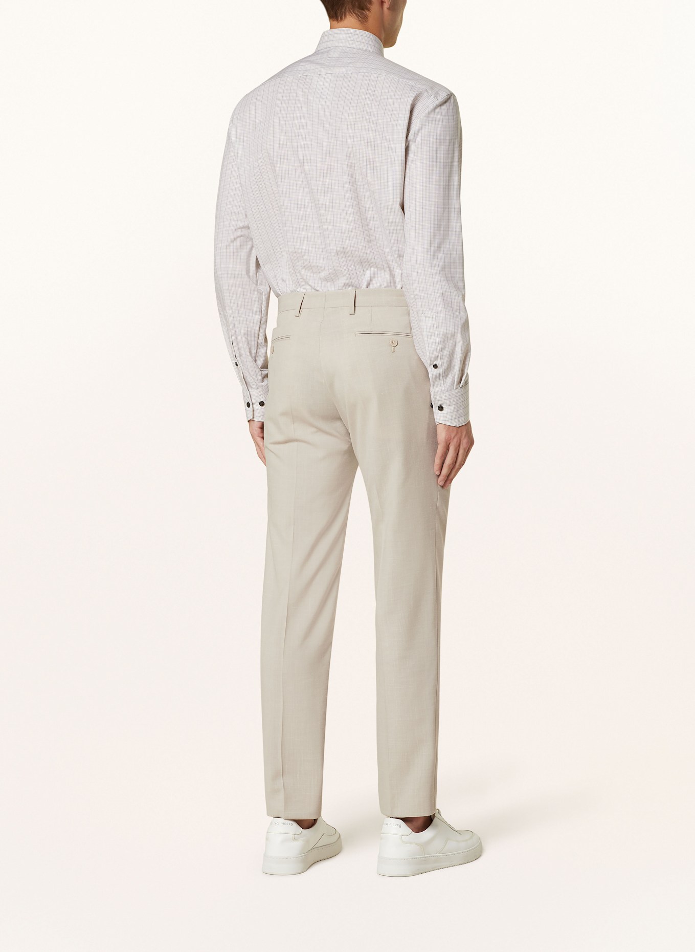 OLYMP Hemd Luxor comfort fit: BEIGE / WEISS / DUNKELBLAU