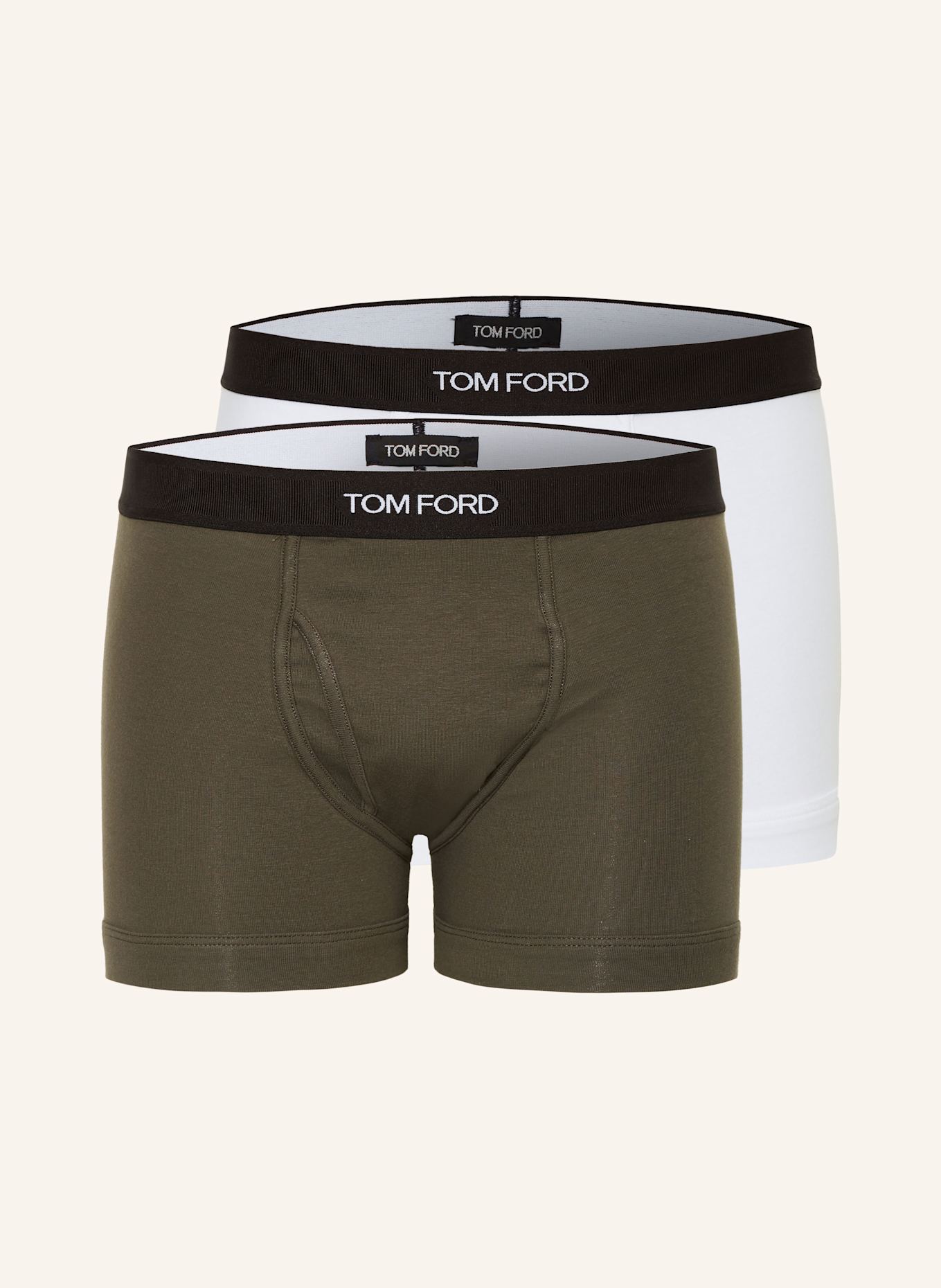 TOM FORD 2er-Pack Boxershorts: WEISS / KHAKI