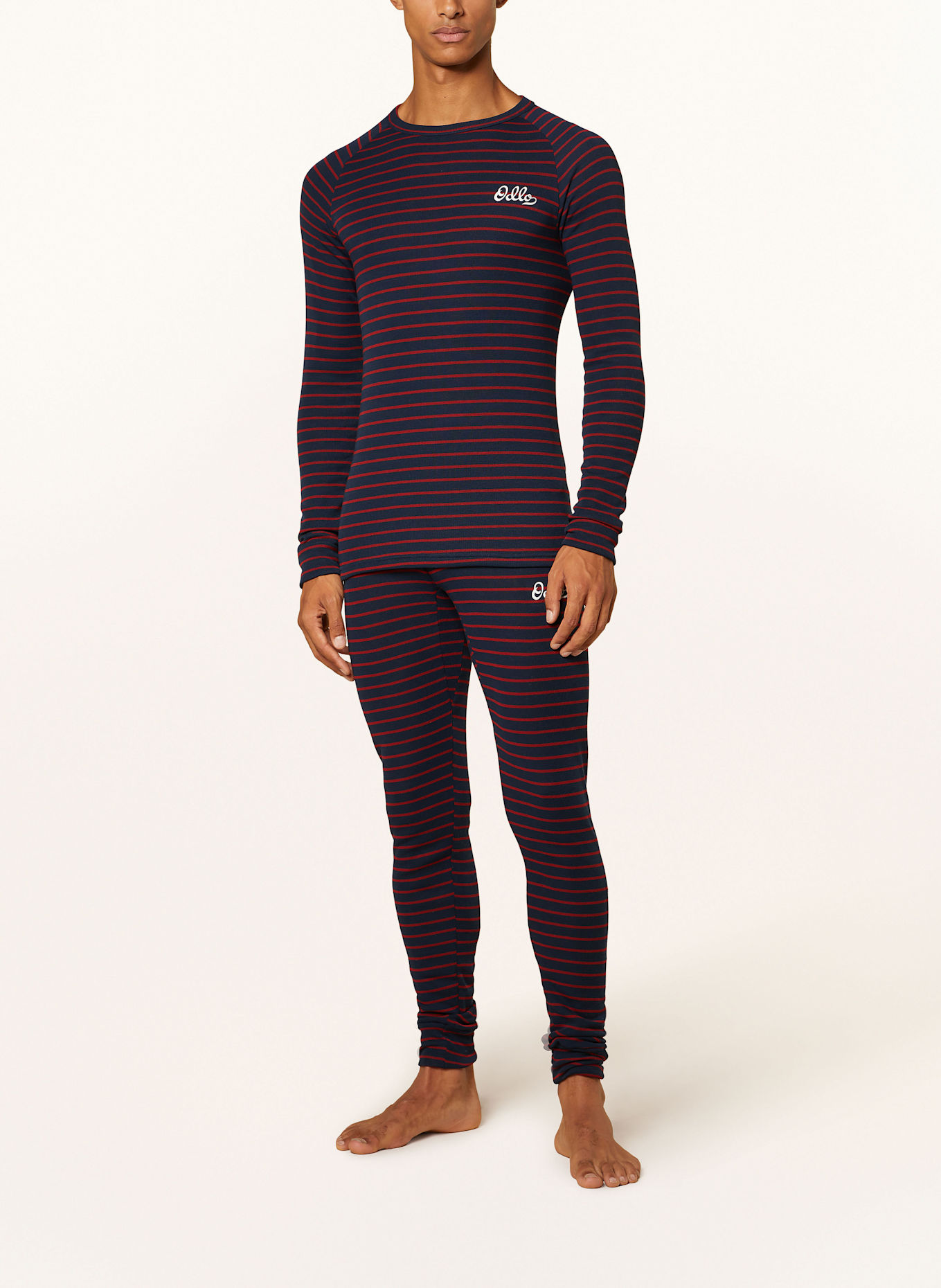 odlo Funktionswäsche-Shirt ACTIVE WARM ORIGINAL STRIPE: DUNKELBLAU / ROT