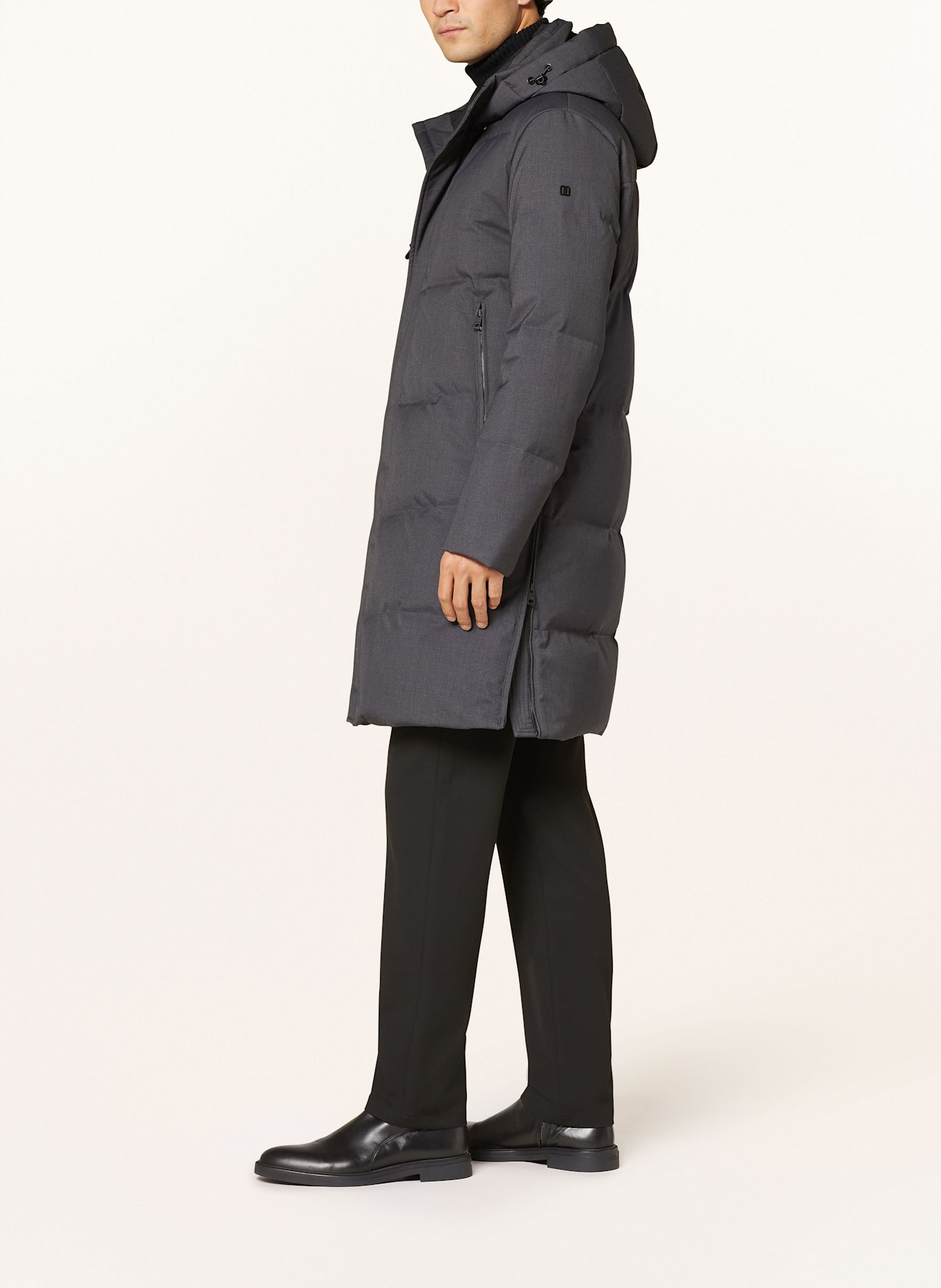 DUNO Daunenmantel ARON PARMA mit abnehmbarer Kapuze: DUNKELGRAU