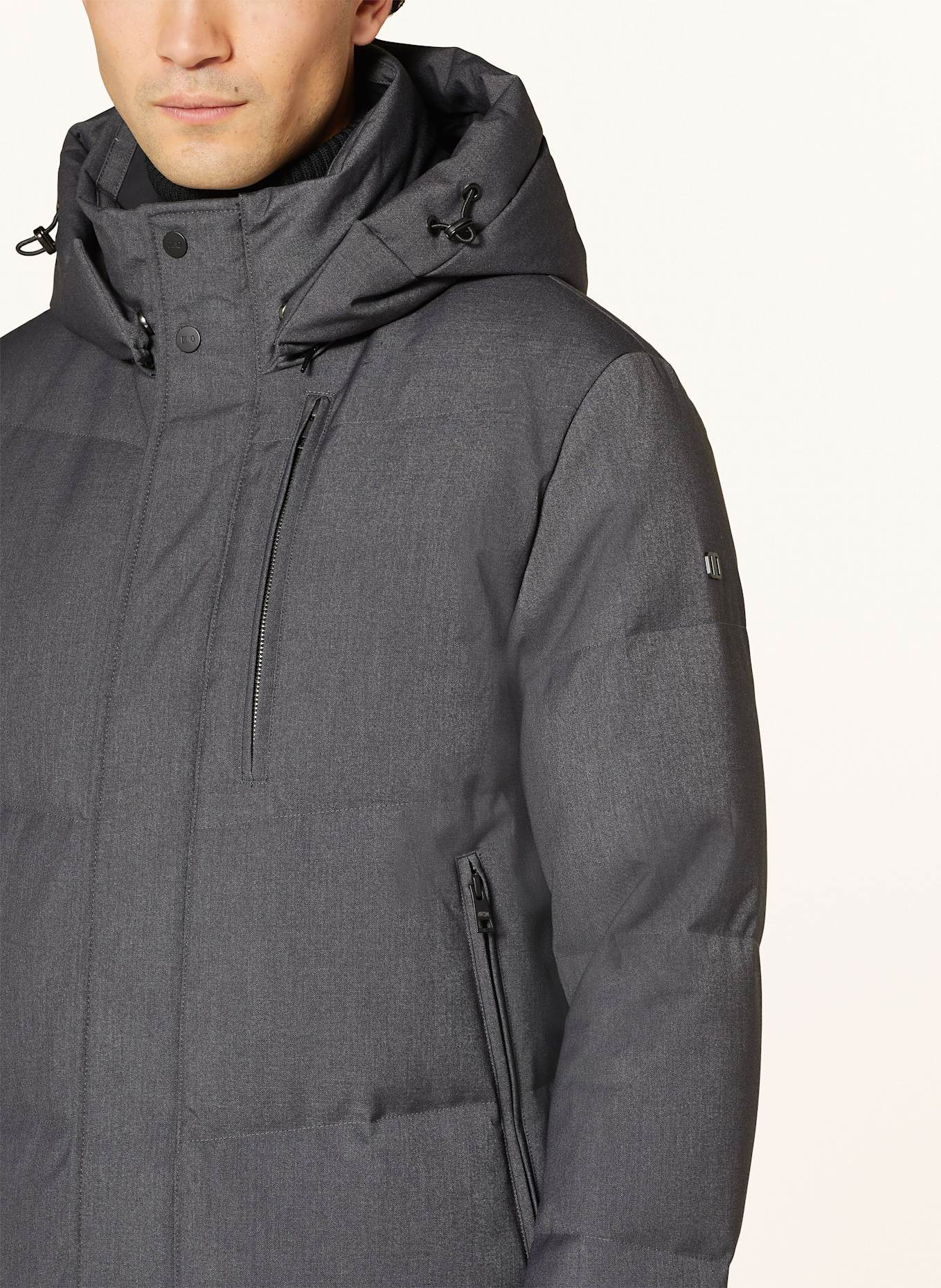 DUNO Daunenmantel ARON PARMA mit abnehmbarer Kapuze: DUNKELGRAU