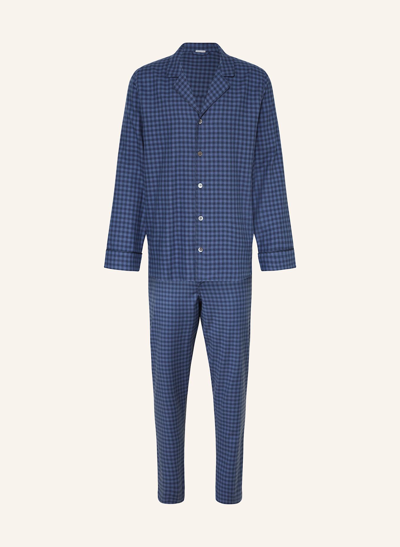 zimmerli Pyžamo COZY FLANNELL z flanelu: MODRÁ / TMAVĚ MODRÁ