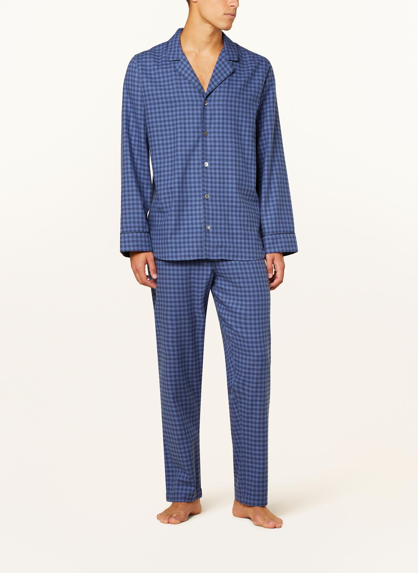 zimmerli Pyžamo COZY FLANNELL z flanelu: MODRÁ / TMAVĚ MODRÁ