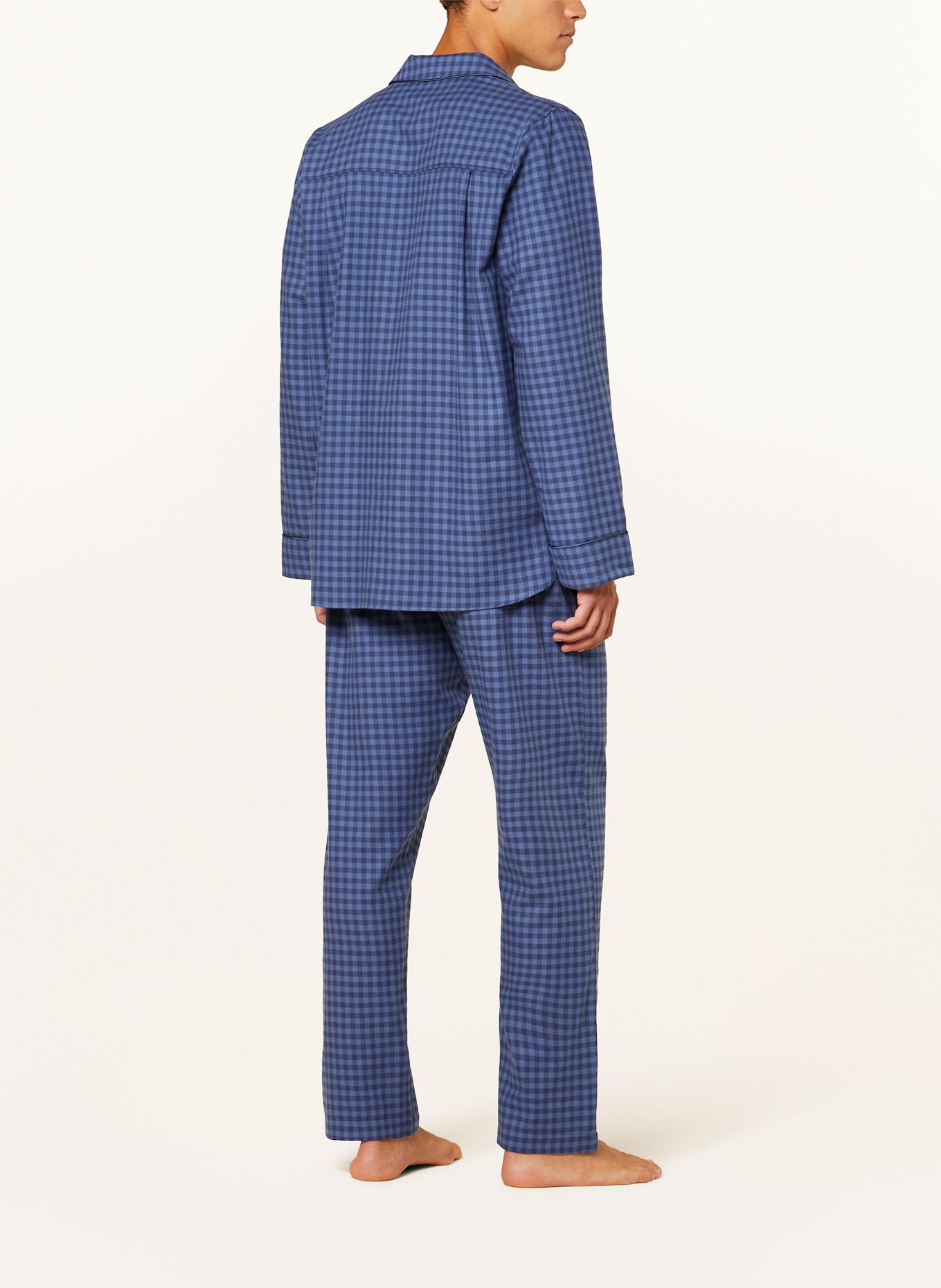 zimmerli Pyžamo COZY FLANNELL z flanelu: MODRÁ / TMAVĚ MODRÁ