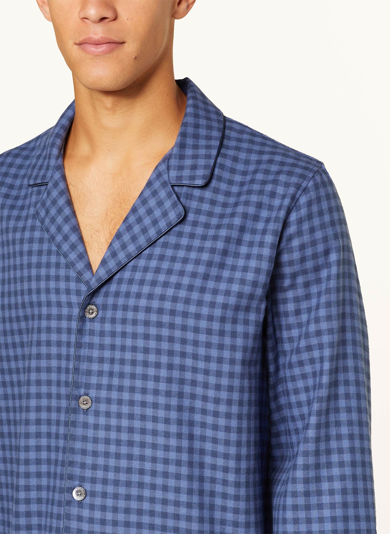 zimmerli Pyžamo COZY FLANNELL z flanelu: MODRÁ / TMAVĚ MODRÁ