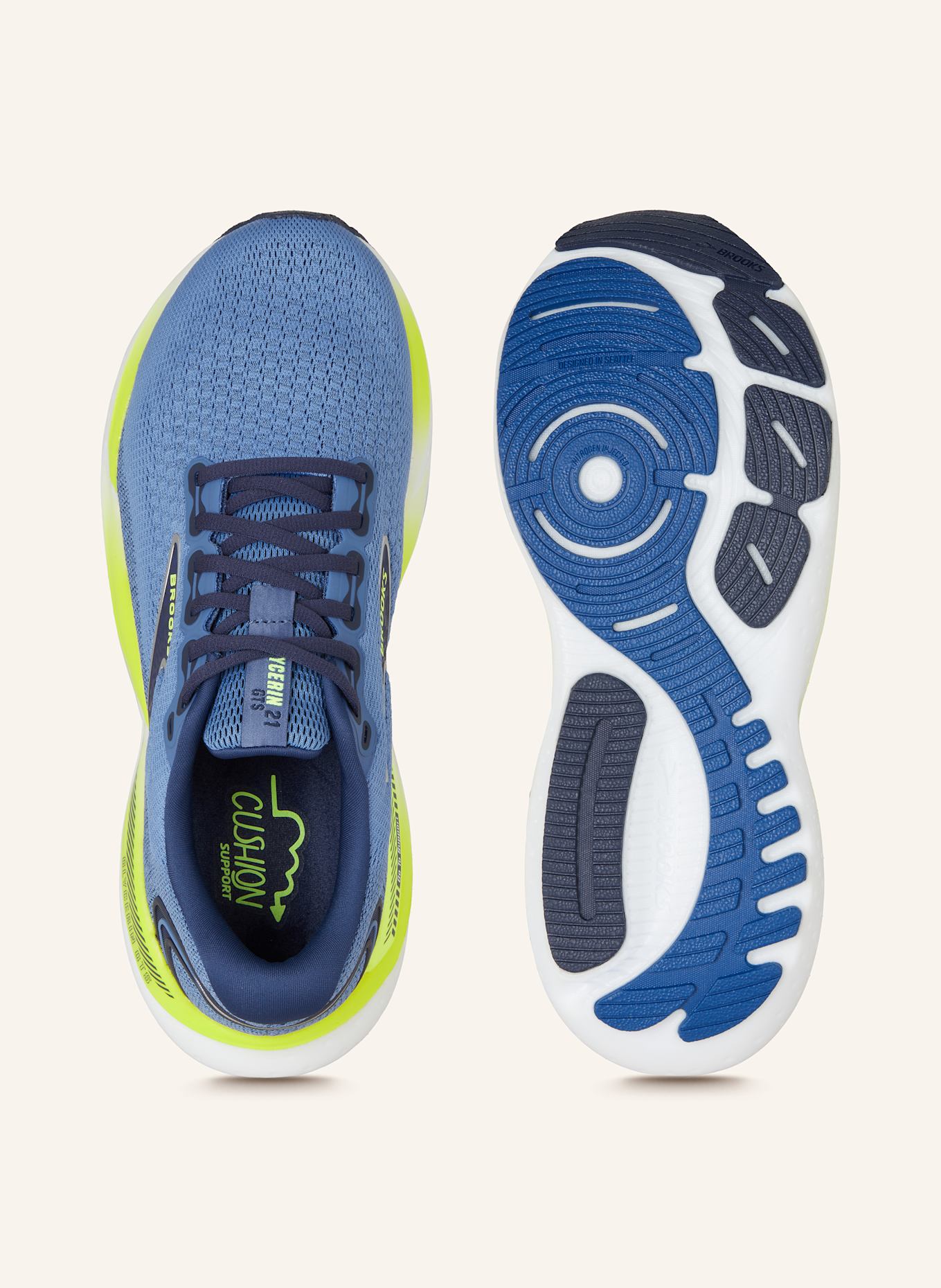 BROOKS Running shoes GLYCERIN GTS 21, Color: BLUE/ DARK BLUE/ NEON YELLOW (Image 5)