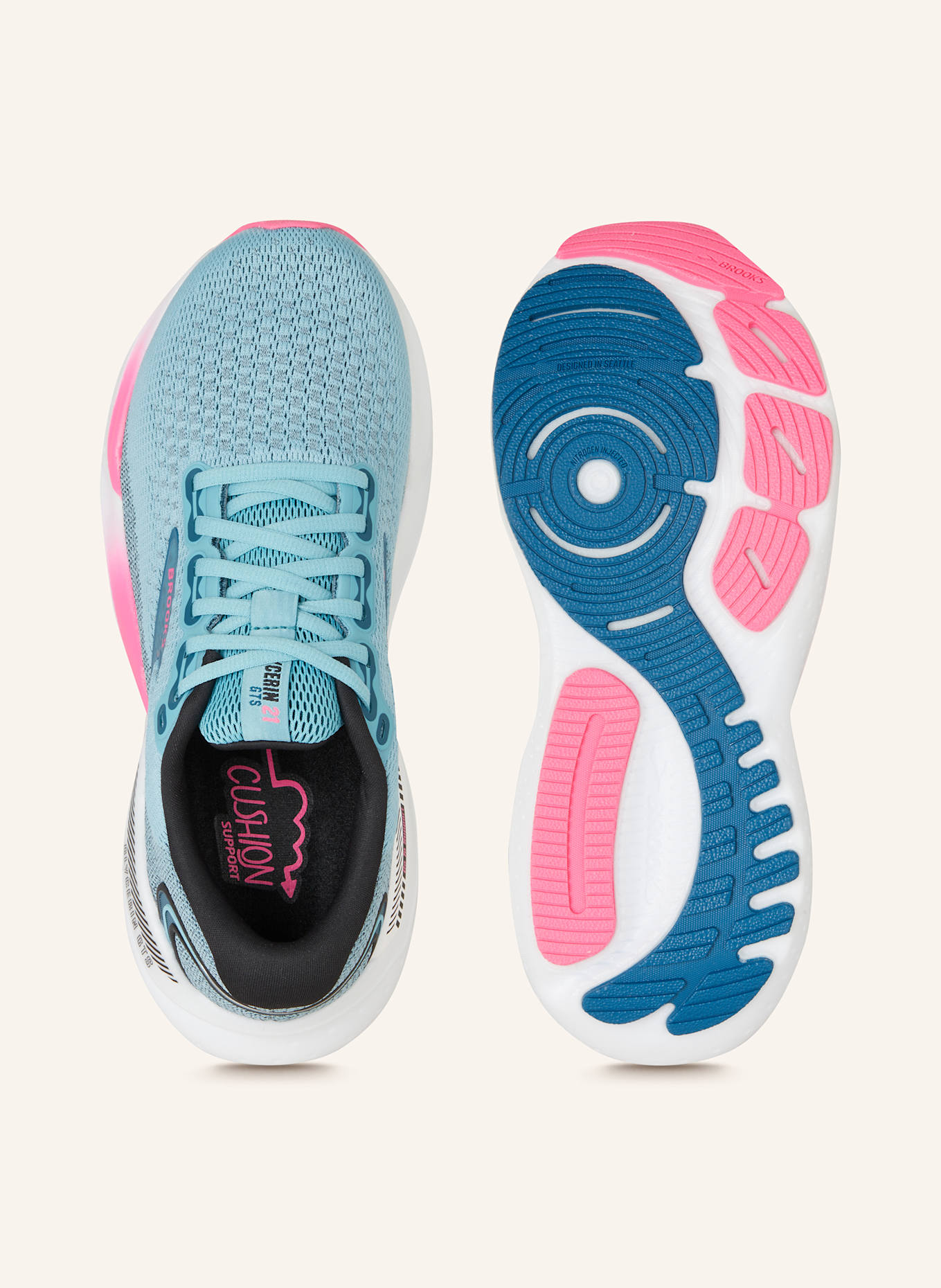 BROOKS Running shoes GLYCERIN GTS 21, Color: LIGHT BLUE/ PINK/ WHITE (Image 5)