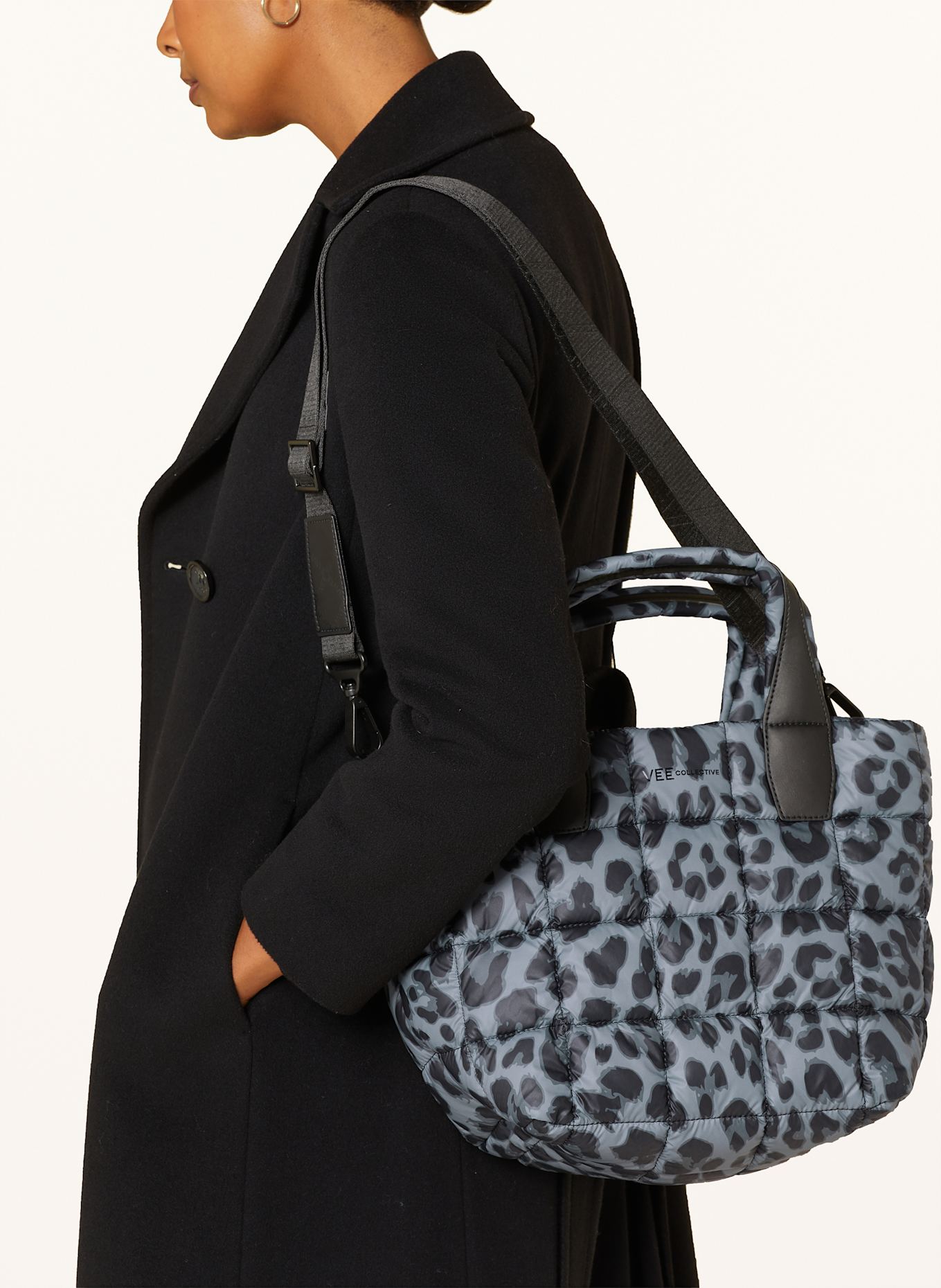 Vee Collective Shopper PORTER TOTE SMALL mit Pouch: SCHWARZ / GRAU / HELLGRAU