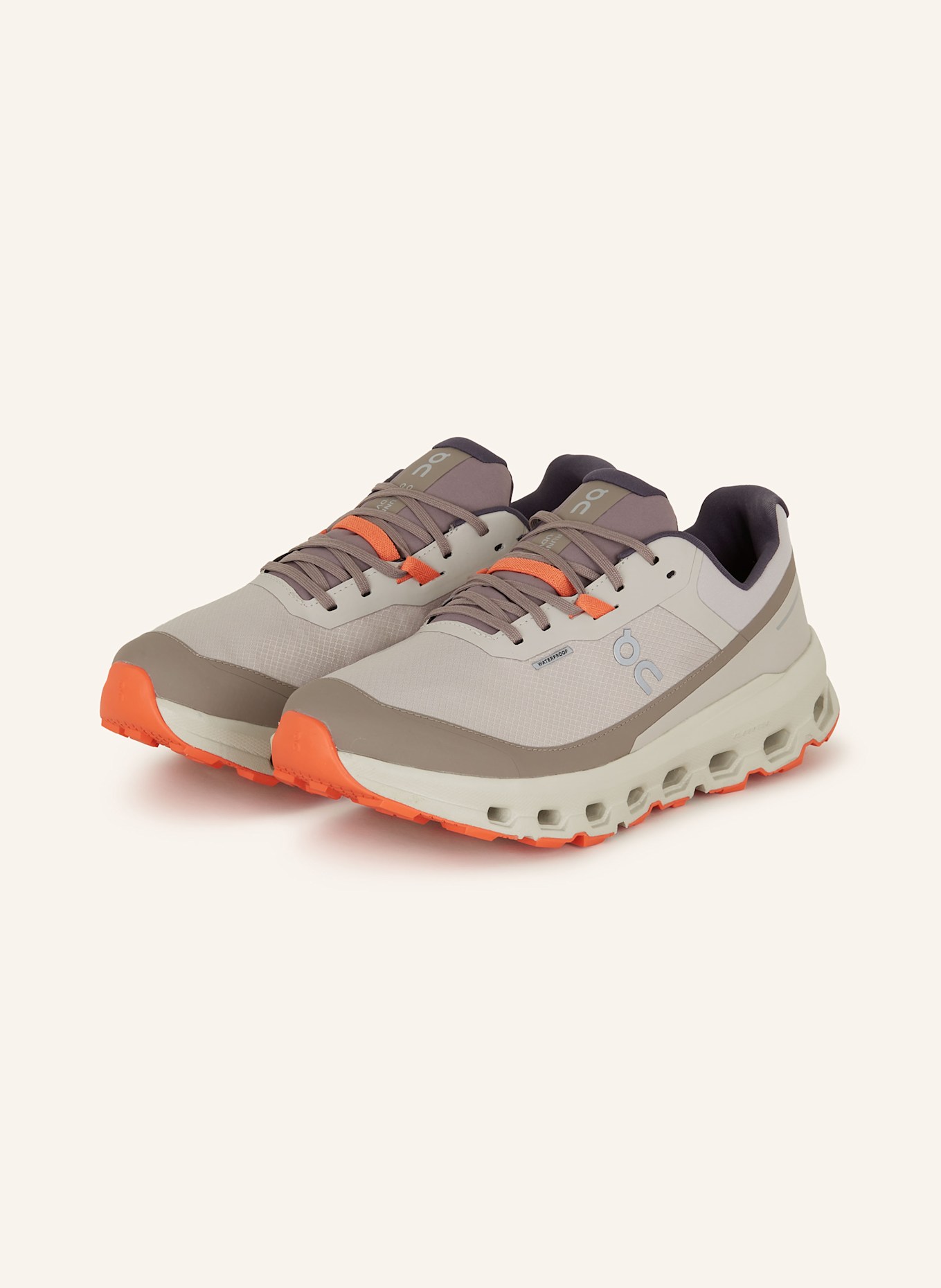 On CLOUDVISTA 2 WATERPROOF trail running shoes in taupe red rose