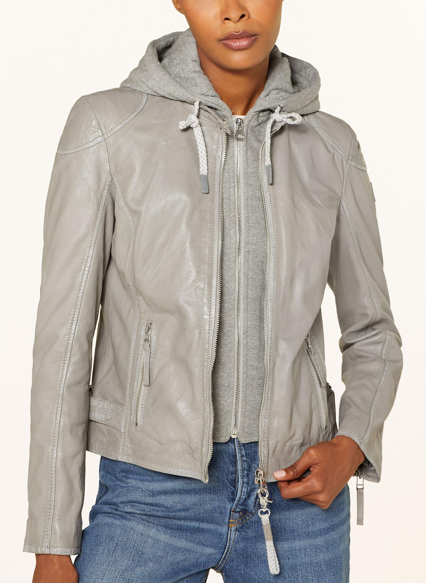 gipsy FAHRINA leather jacket with detachable hood in gray