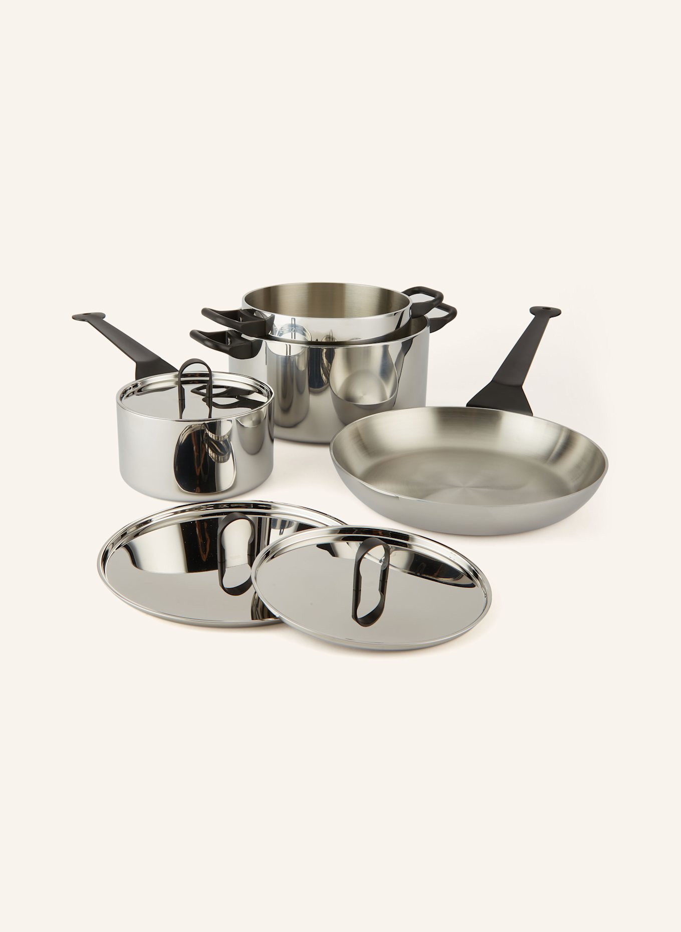 ALESSI 7-piece Pot set LA CINTURA DI ORIONE, Color: SILVER/ DARK GRAY (Image 1)