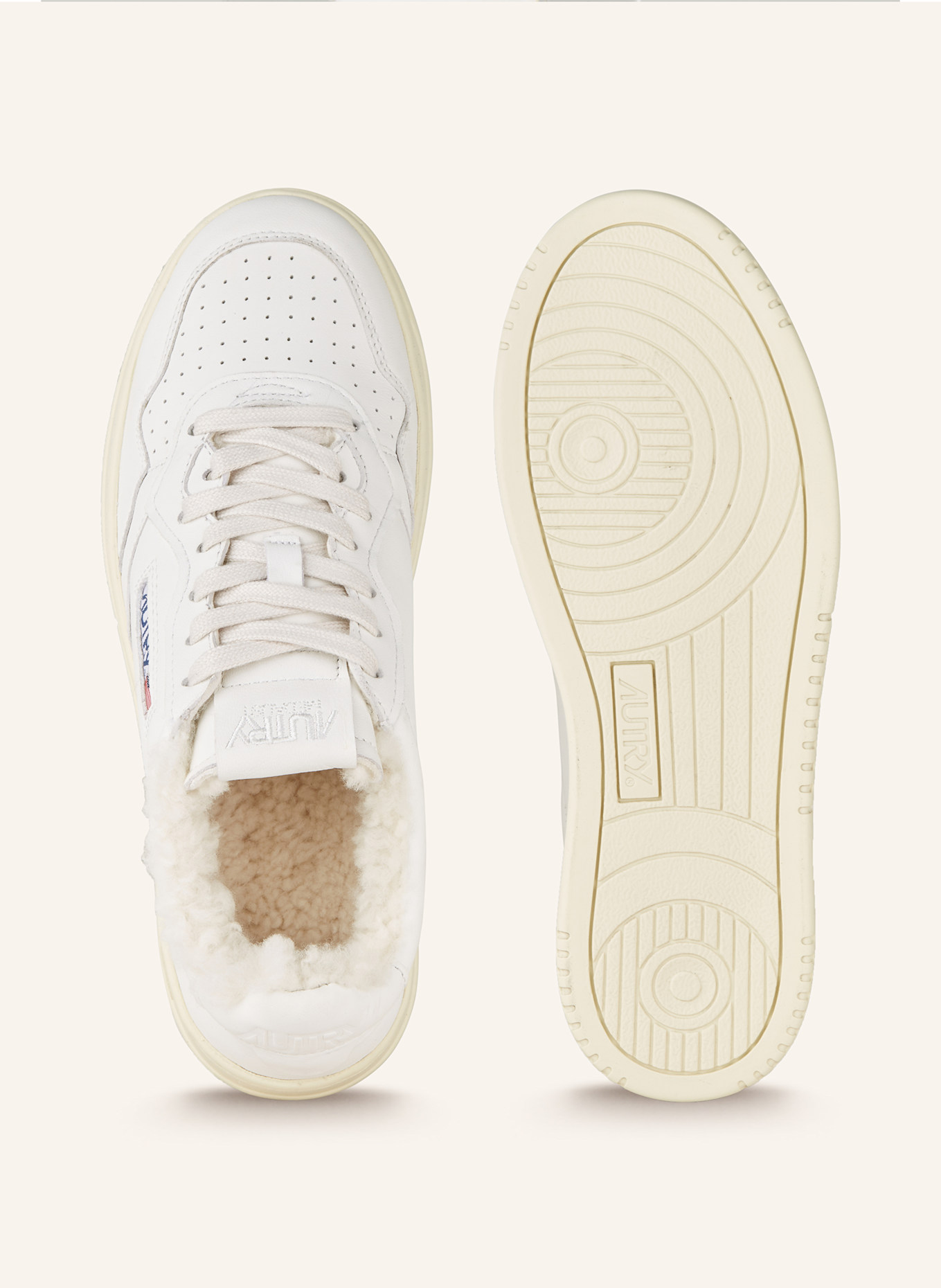 スニーカー Autry Glittered Sand And White Medalist Low Sneakers Autry Glittered Sand And White Medalist Low Sneakers | ShopSimon