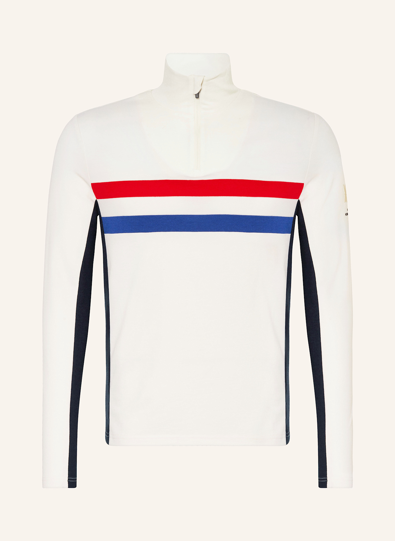 WE NORWEGIANS Piqué-Midlayer aus Merinowolle: ECRU / ROT / BLAU