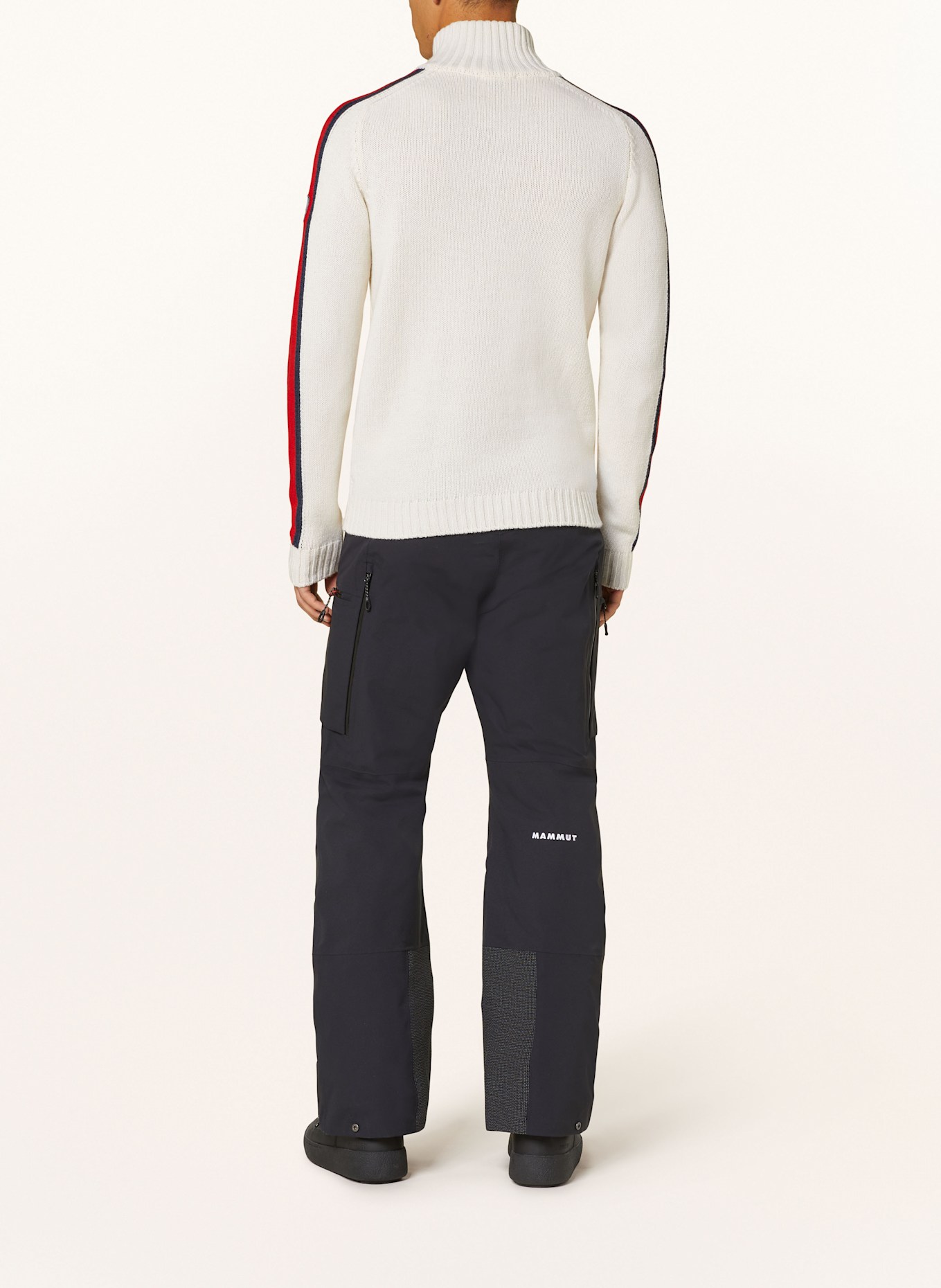 WE NORWEGIANS ZERMATT merino wool troyer: ECRU / DARK BLUE / RED