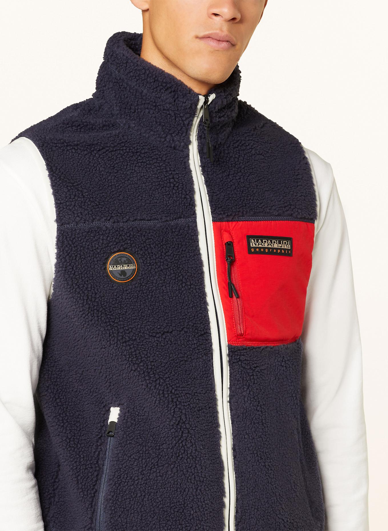 NAPAPIJRI YUPIK V teddy fur vest: DARK BLUE/ RED