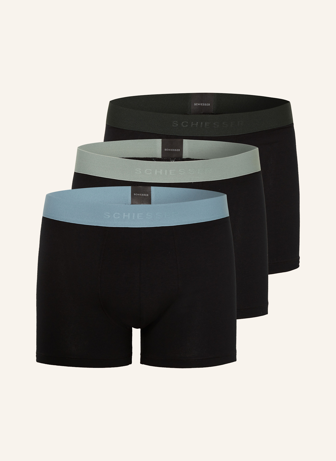 SCHIESSER 3-pack boxer shorts 95/5: BLACK / DARK GREEN / MINT