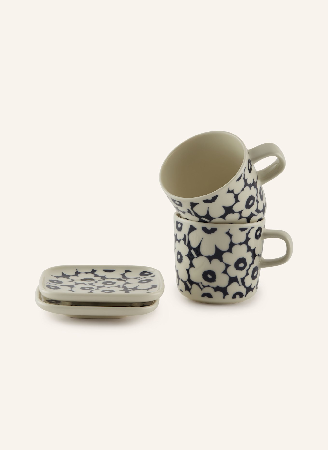marimekko 4-tlg. Geschirr-Set OIVA /PIKKUINEN UNIKKO: CREME / DUNKELBLAU
