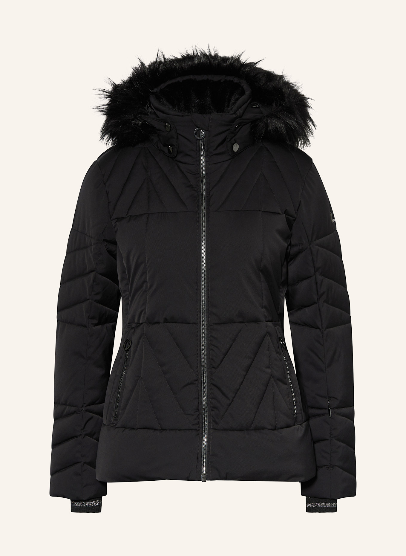 Black ski jacket with fur hood on sale
