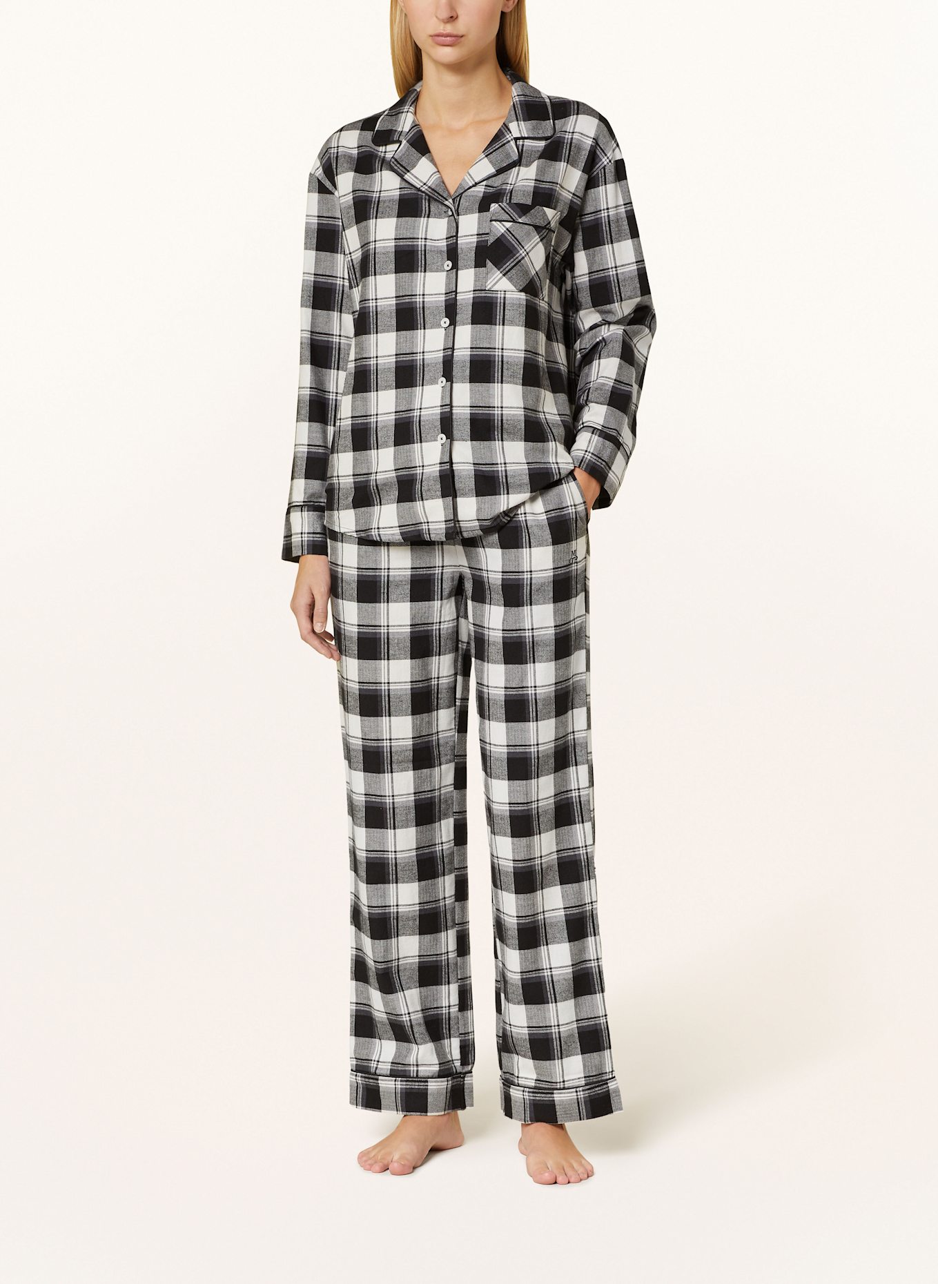 Marc O Polo COZY FLANNEL flannel pajama pants in black white