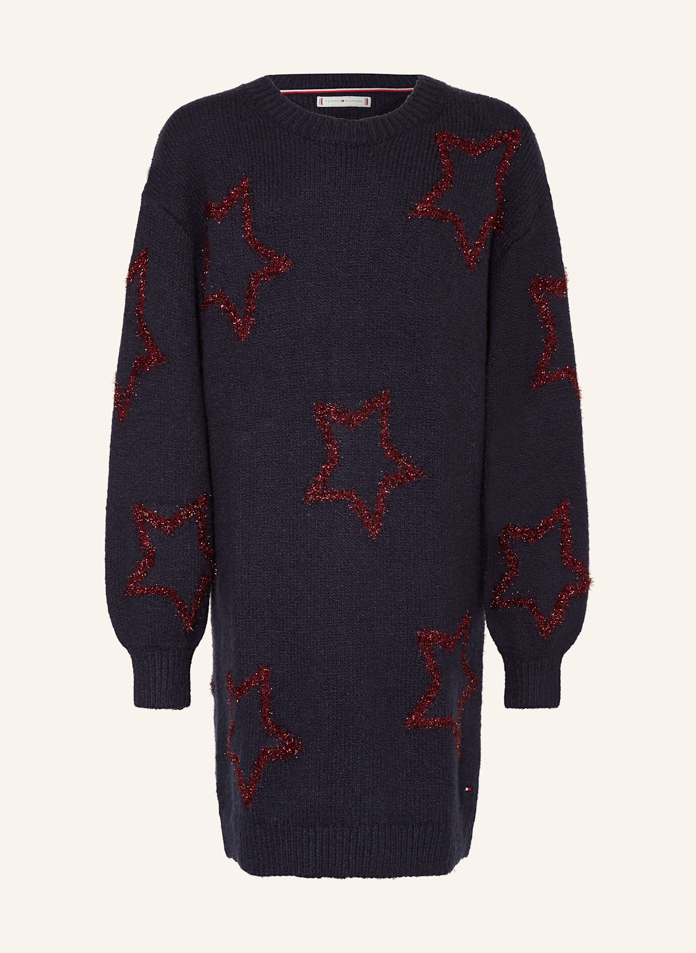 TOMMY HILFIGER Stickad klänning med glittergarn: MÖRKBLÅ / MÖRKRÖD