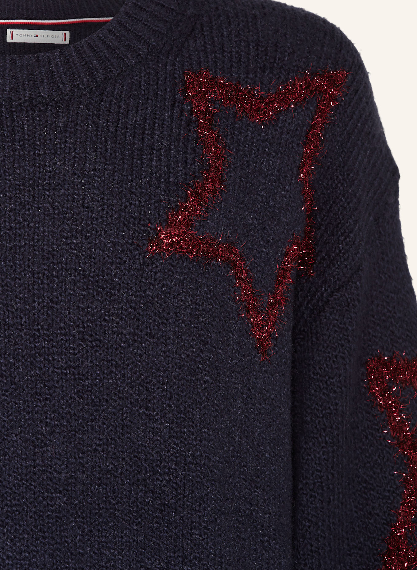 TOMMY HILFIGER Stickad klänning med glittergarn: MÖRKBLÅ / MÖRKRÖD