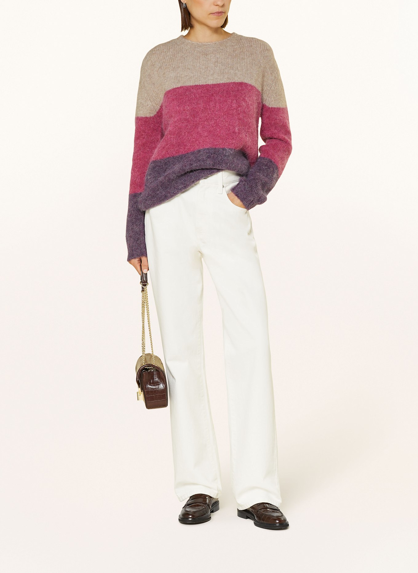 FYNCH-HATTON Pullover mit Alpaka: DUNKELLILA/ FUCHSIA/ BEIGE