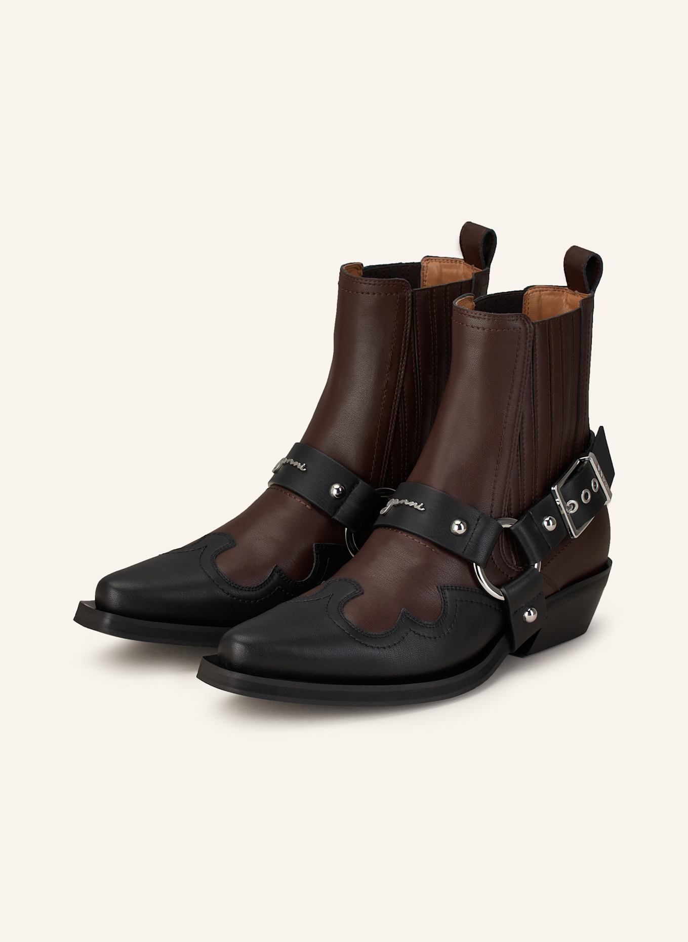GANNI Cowboy Boots in schwarz braun dunkelbraun
