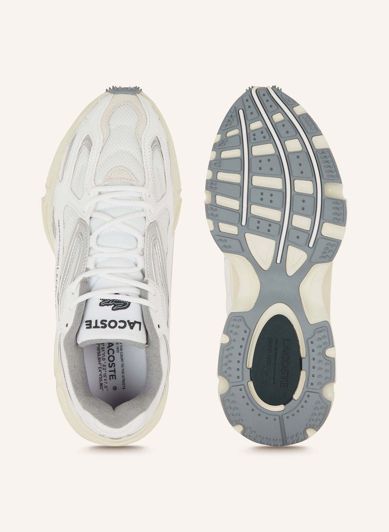 LACOSTE Sneaker: WEISS / SILBER