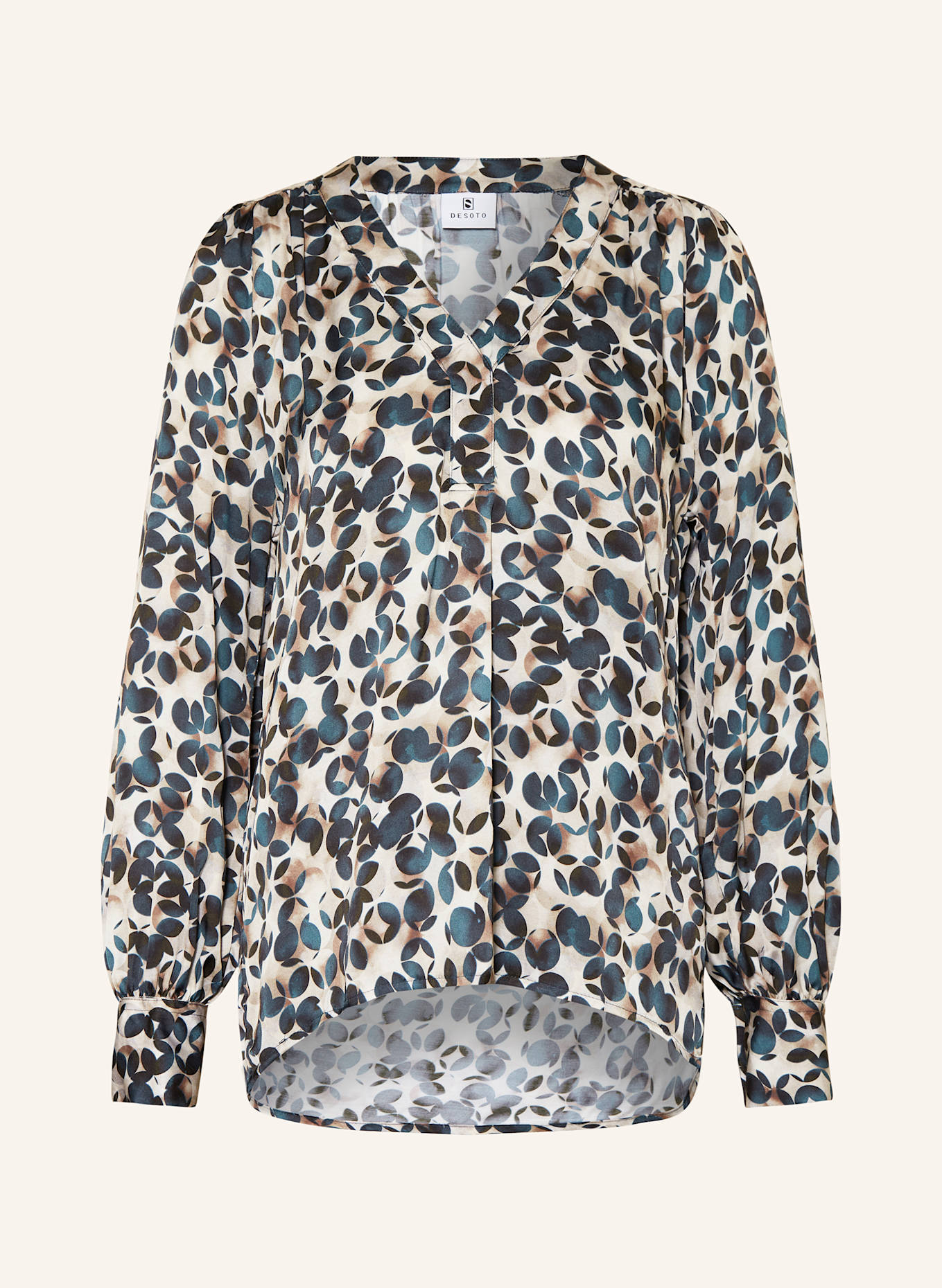 DESOTO Chemisier FLORA en satin: CRÈME / MARRON / BLEU FONCÉ