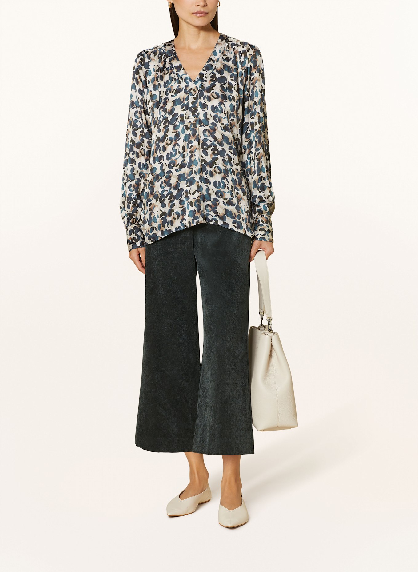 DESOTO Chemisier FLORA en satin: CRÈME / MARRON / BLEU FONCÉ