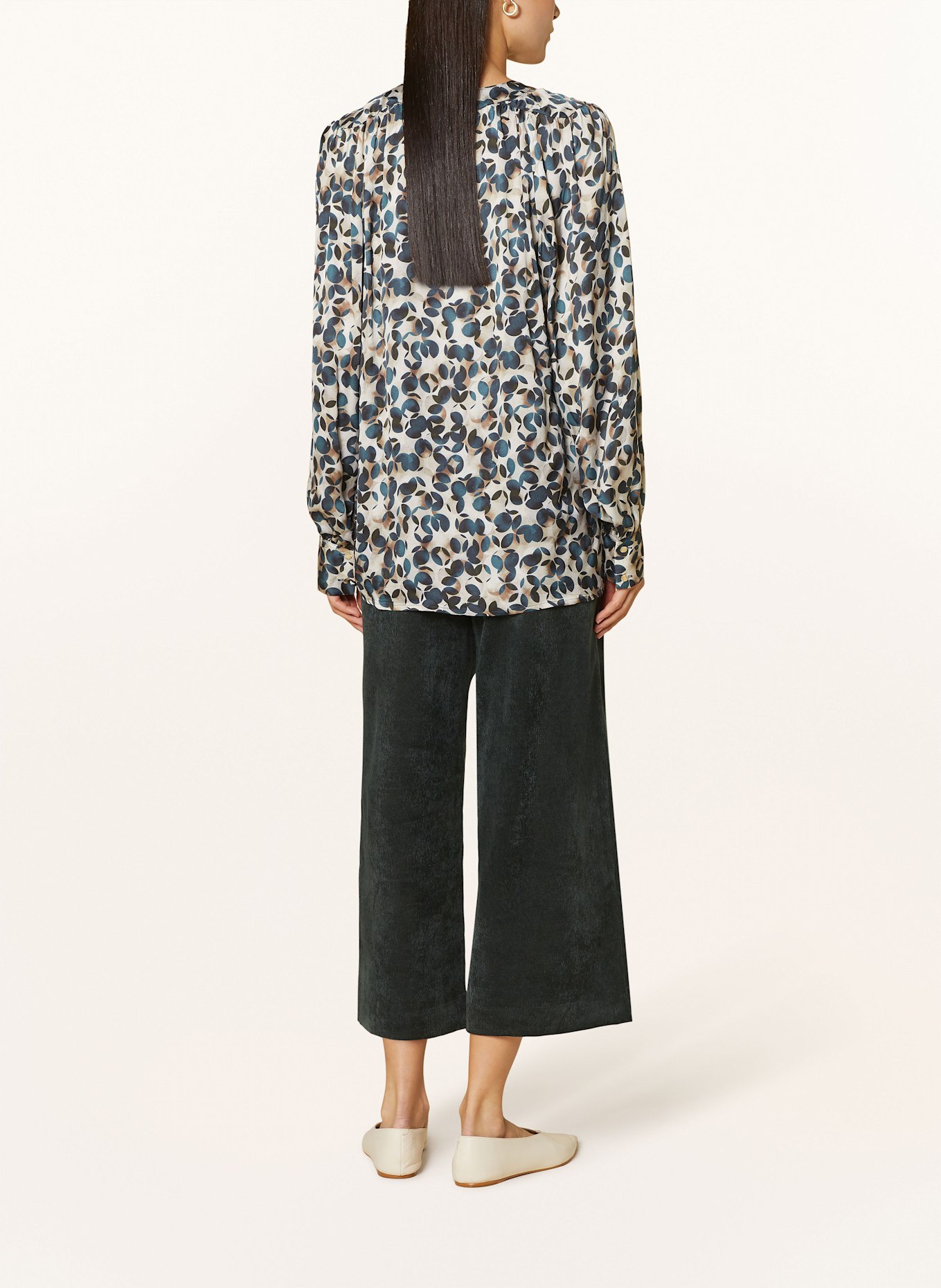 DESOTO Chemisier FLORA en satin: CRÈME / MARRON / BLEU FONCÉ