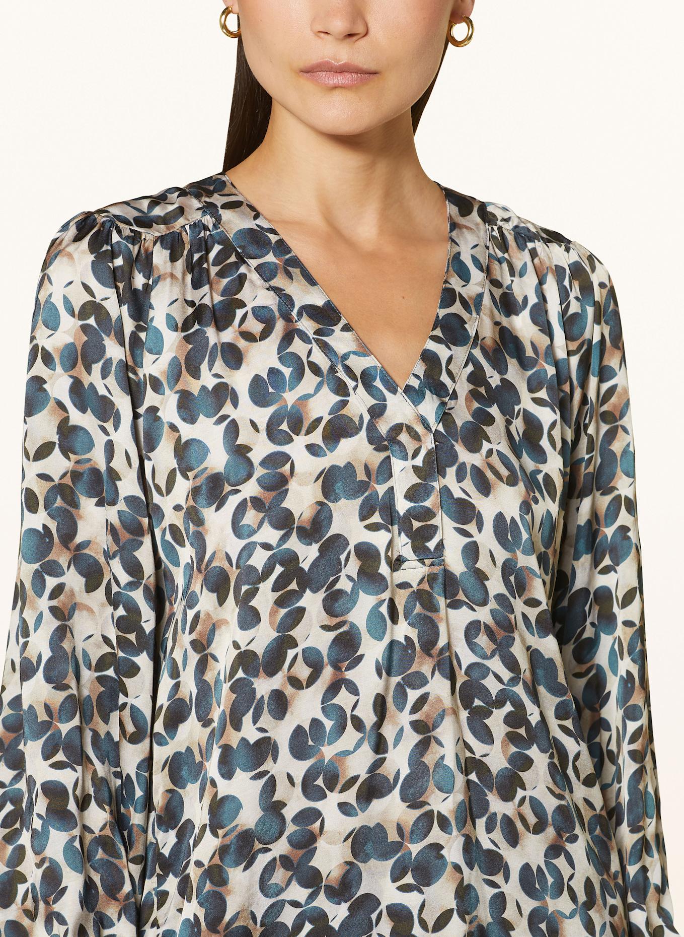 DESOTO Chemisier FLORA en satin: CRÈME / MARRON / BLEU FONCÉ