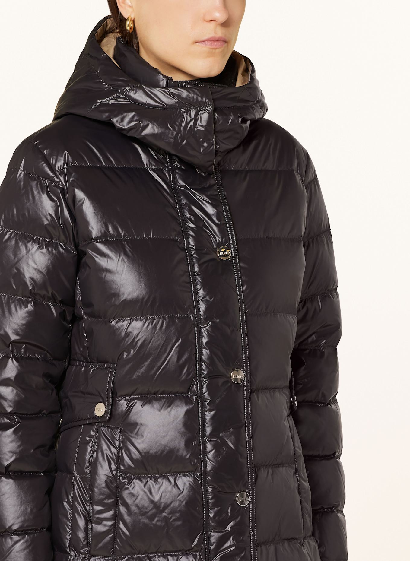 LIU JO Down jacket with removable hood in black