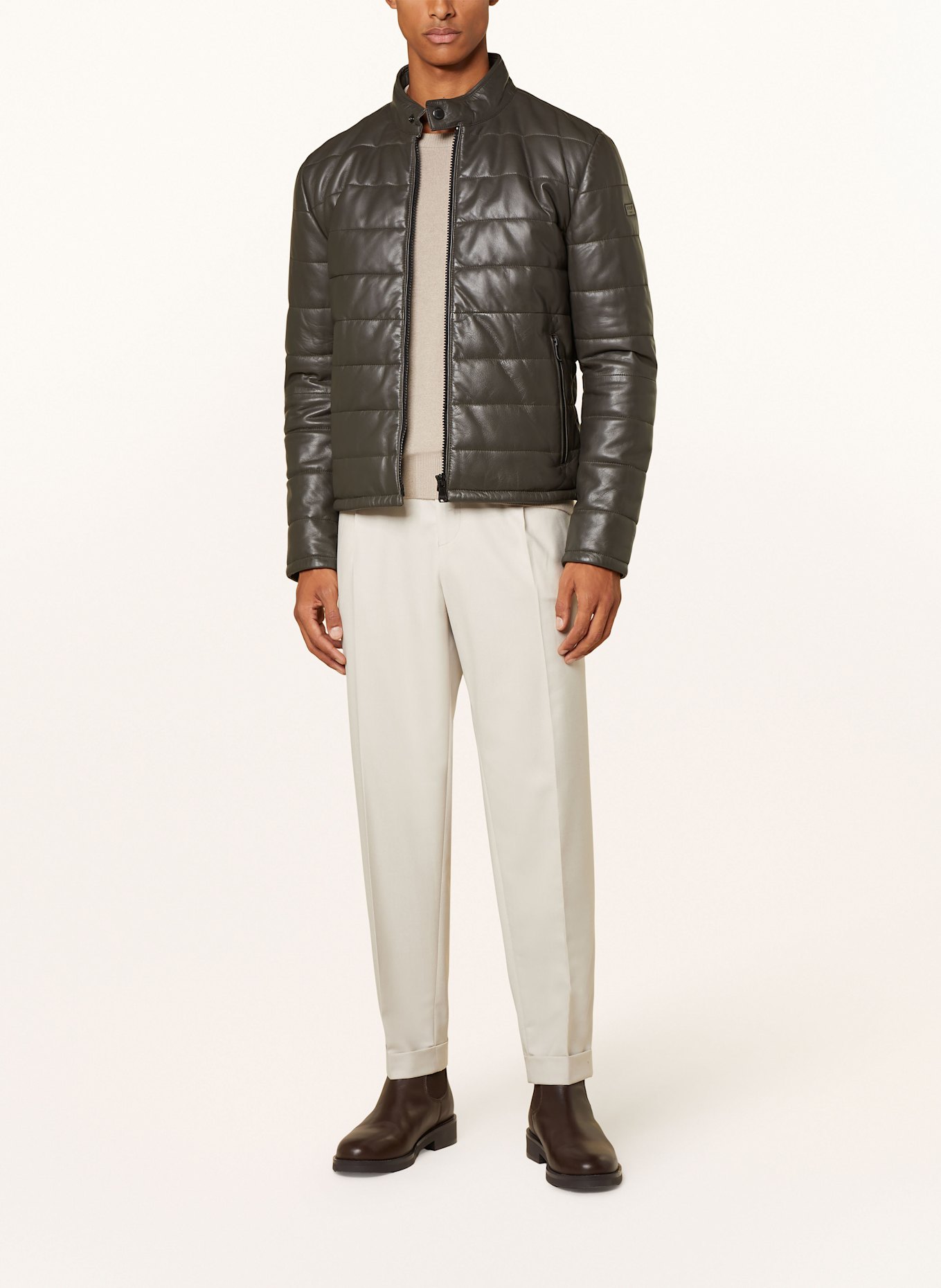 JOOP! JEANS Quilted jacket made of leather: KHAKI