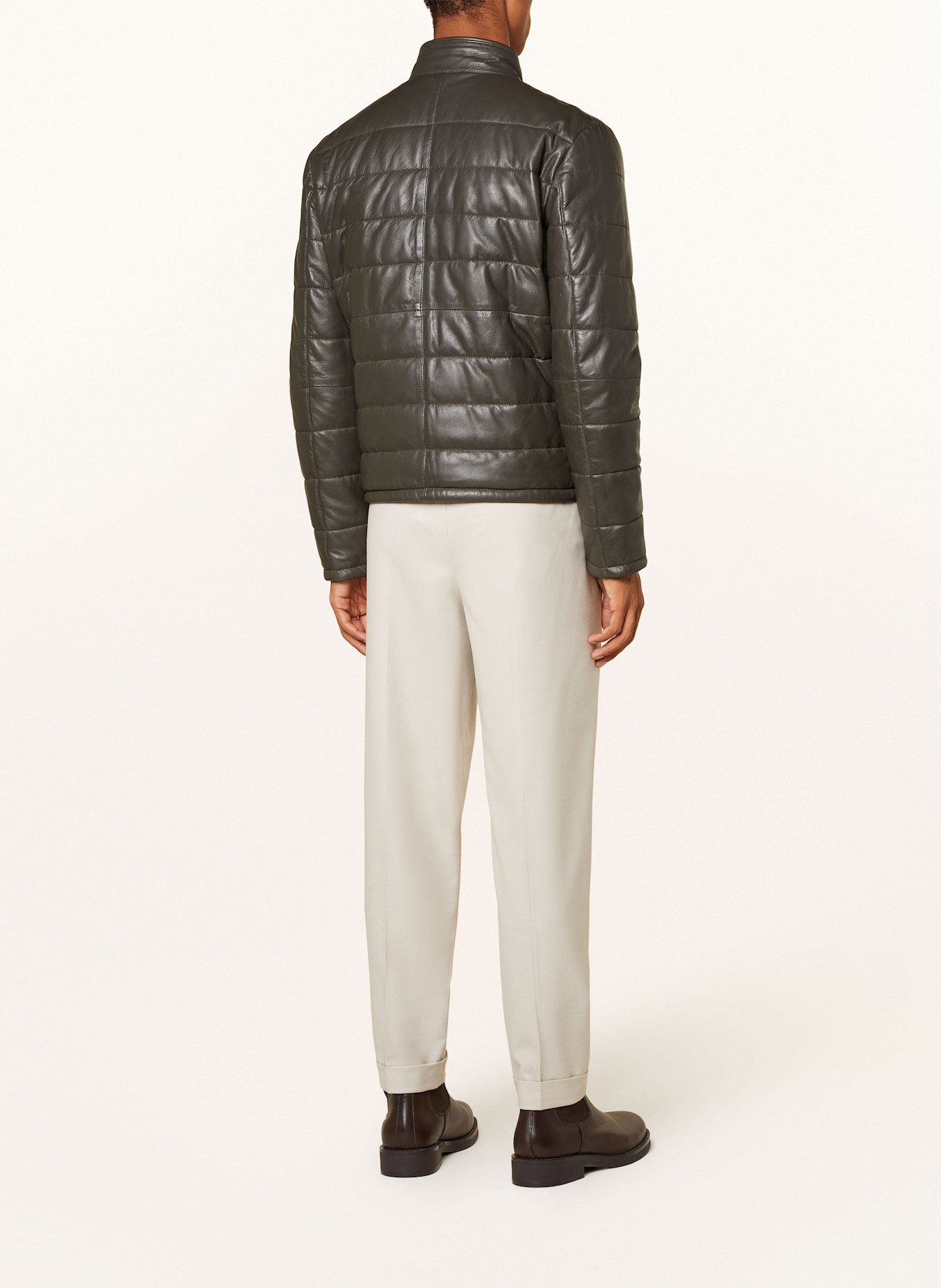 JOOP! JEANS Quilted jacket made of leather: KHAKI