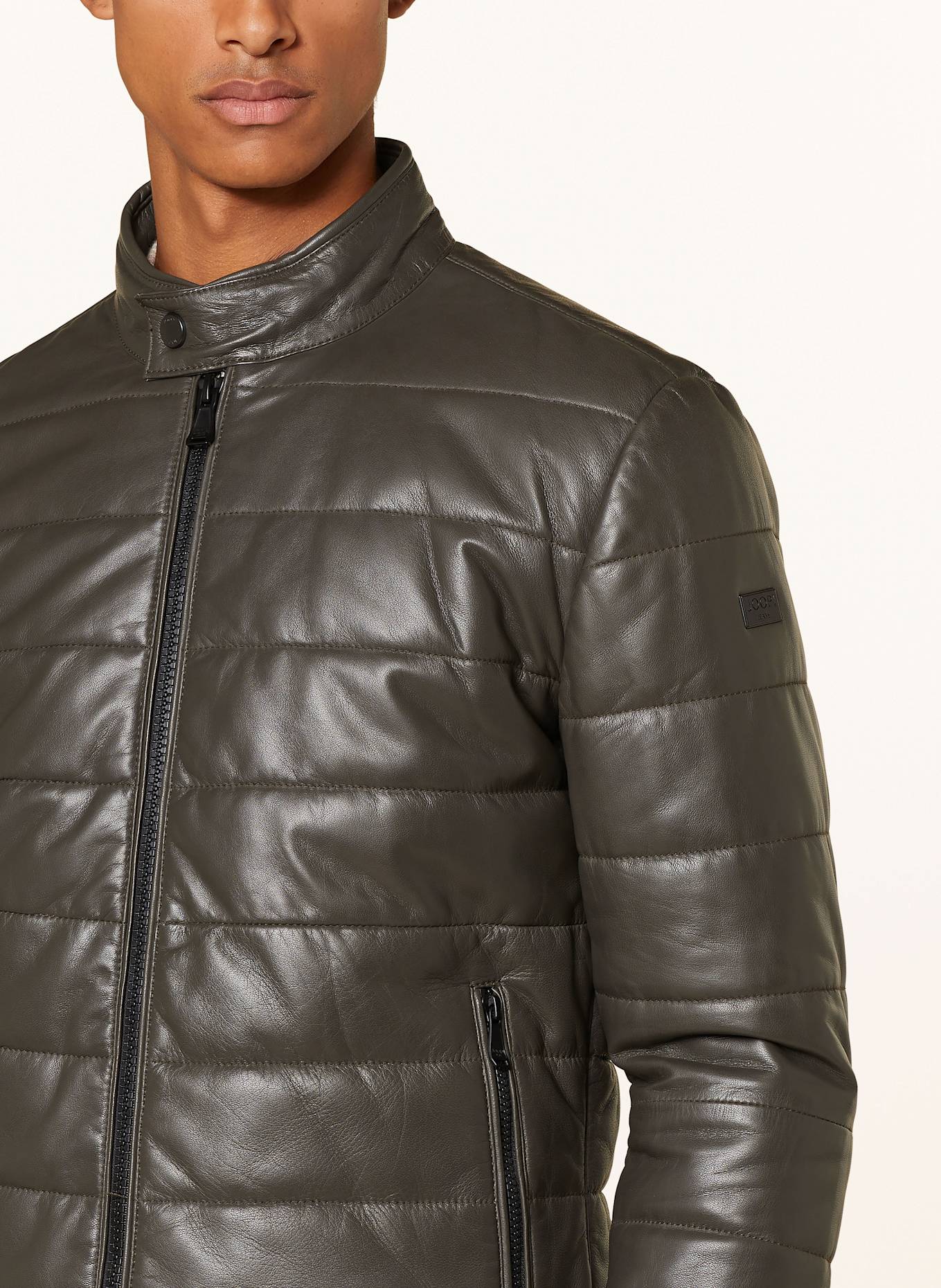 JOOP! JEANS Quilted jacket made of leather: KHAKI