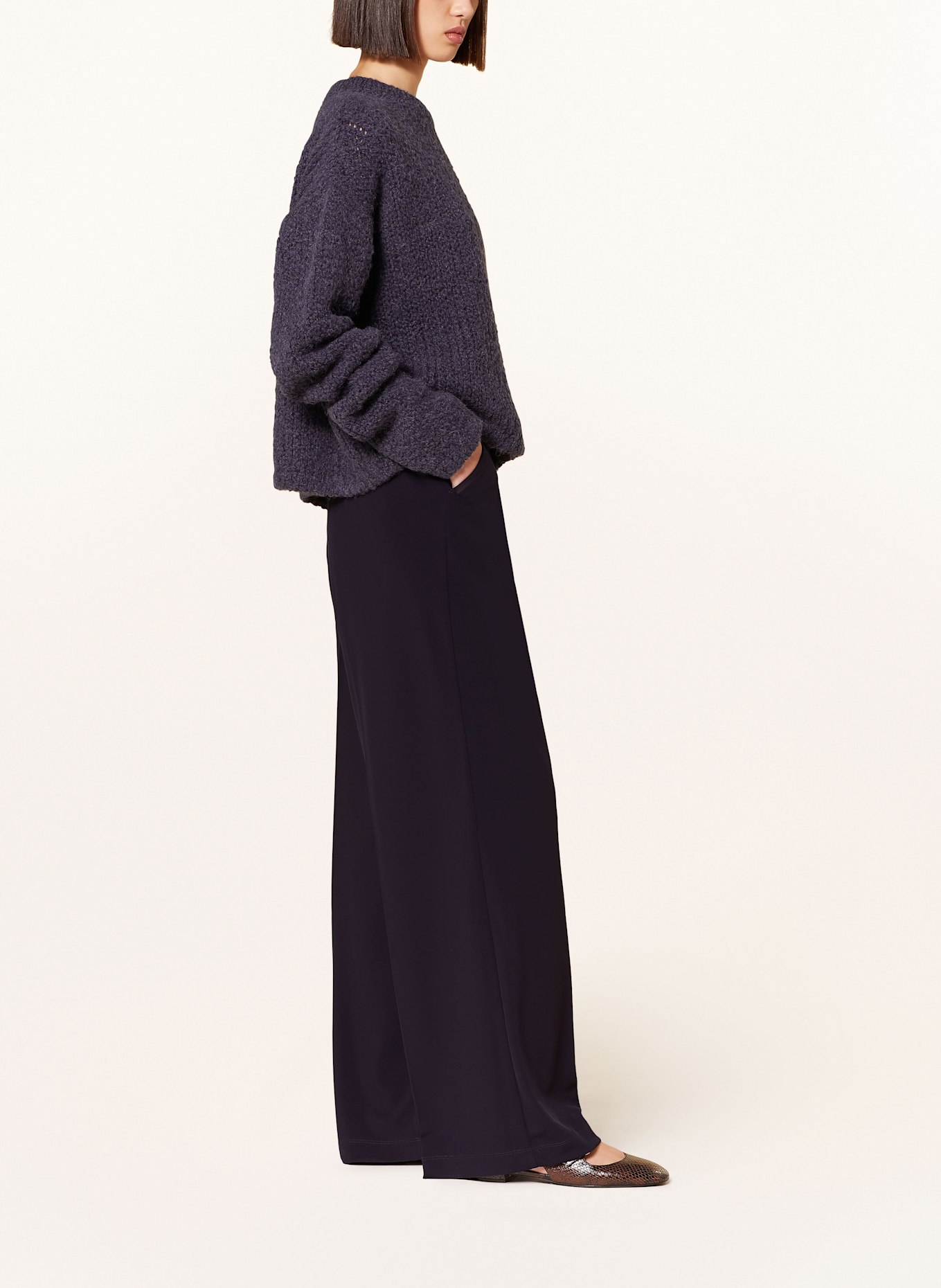 MM EUCLIDE jersey wide leg trousers: DARK BLUE