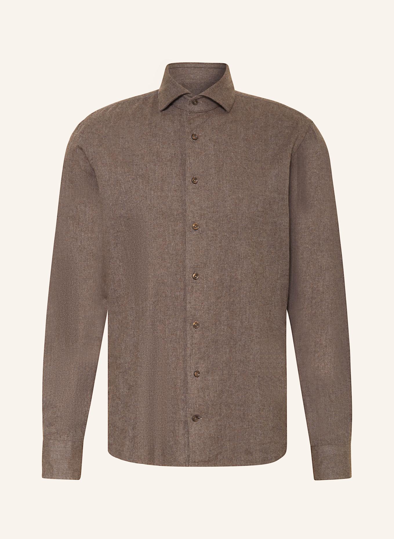 PROFUOMO Flanellen overhemd Slim Fit: BRUIN