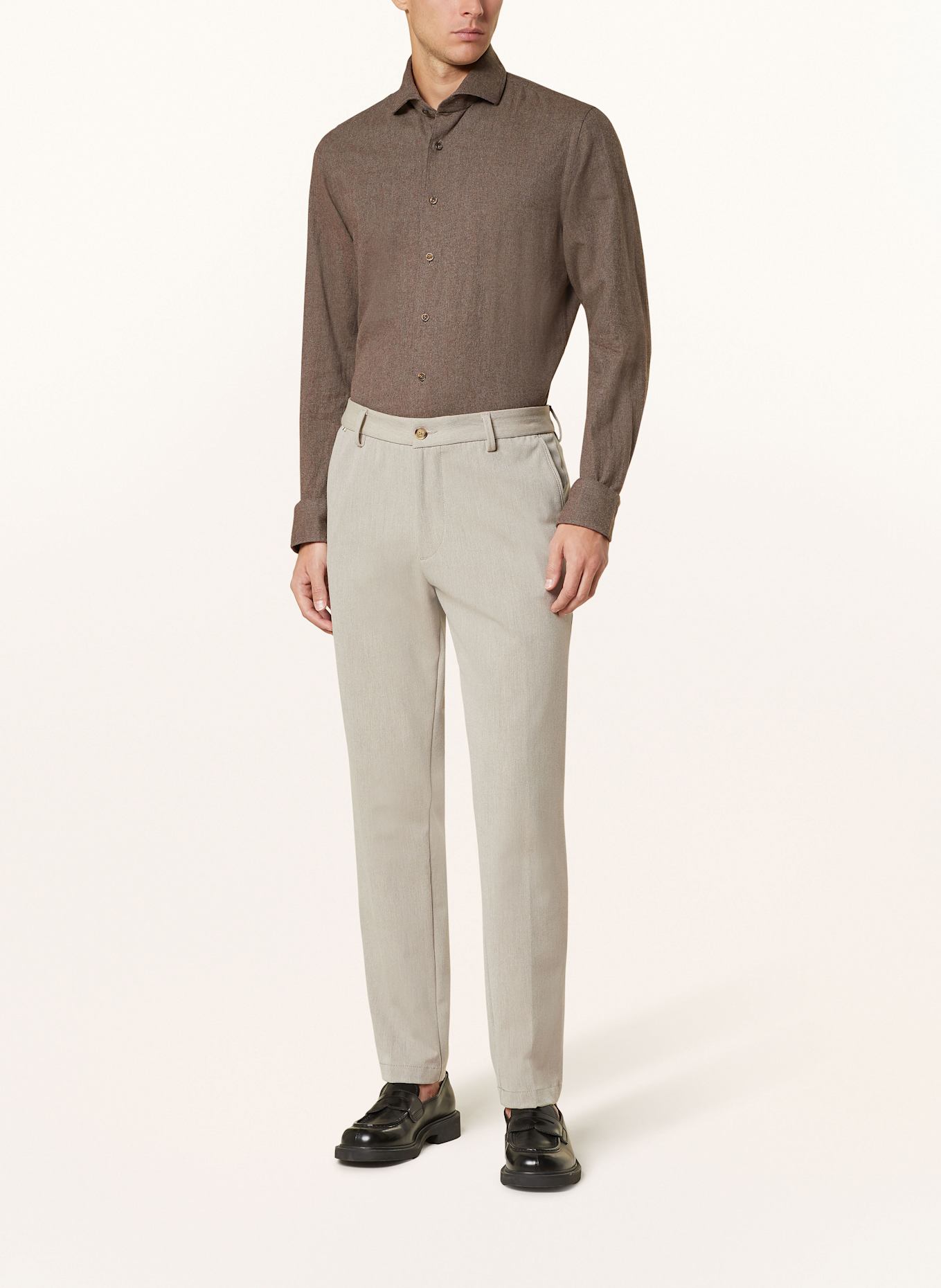 PROFUOMO Flanellen overhemd Slim Fit: BRUIN