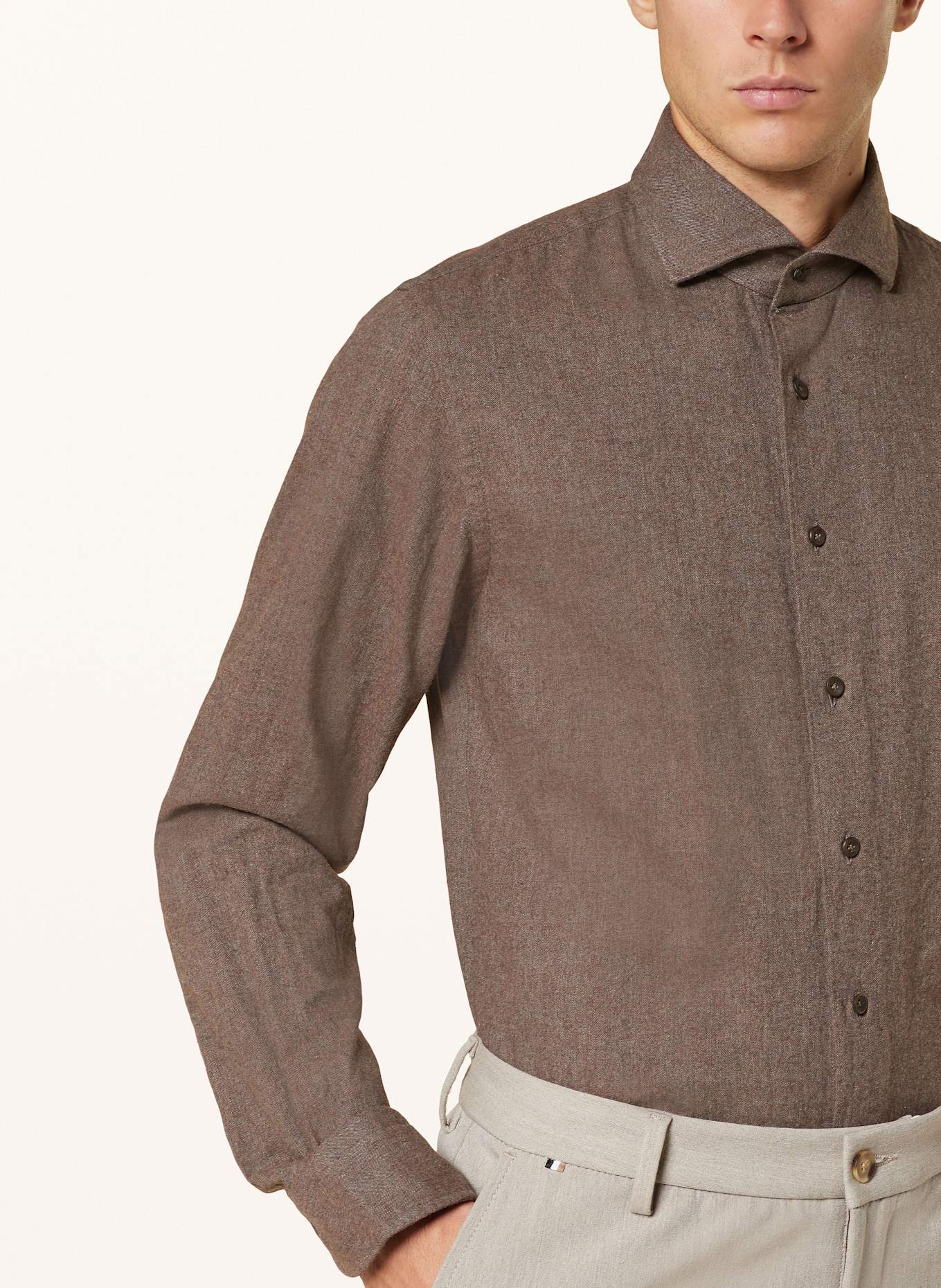 PROFUOMO Flanellen overhemd Slim Fit: BRUIN