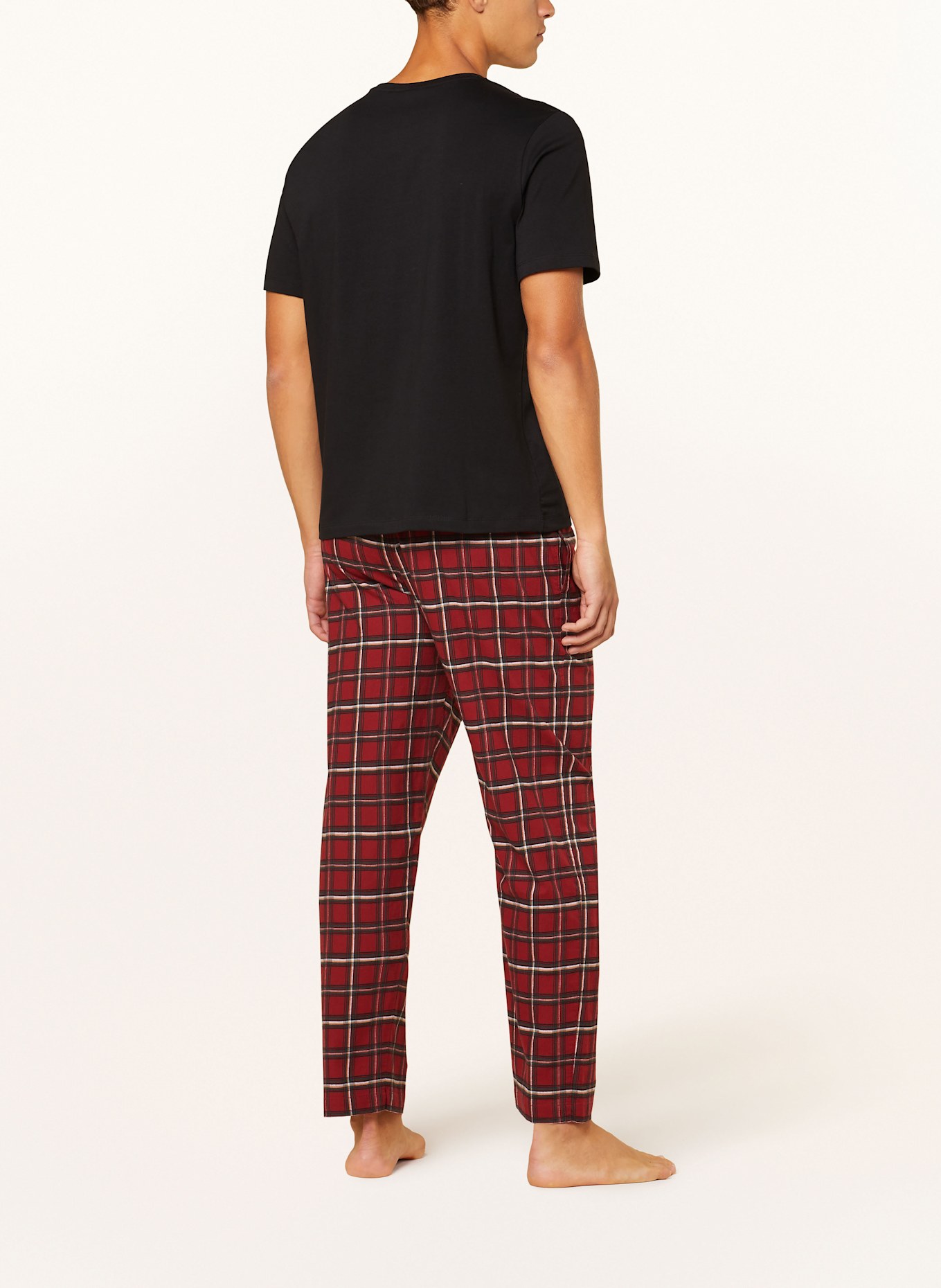 BOSS Pyžamové tričko HOLIDAY: ČERNÁ / TMAVĚ ČERVENÁ / BÍLÁ