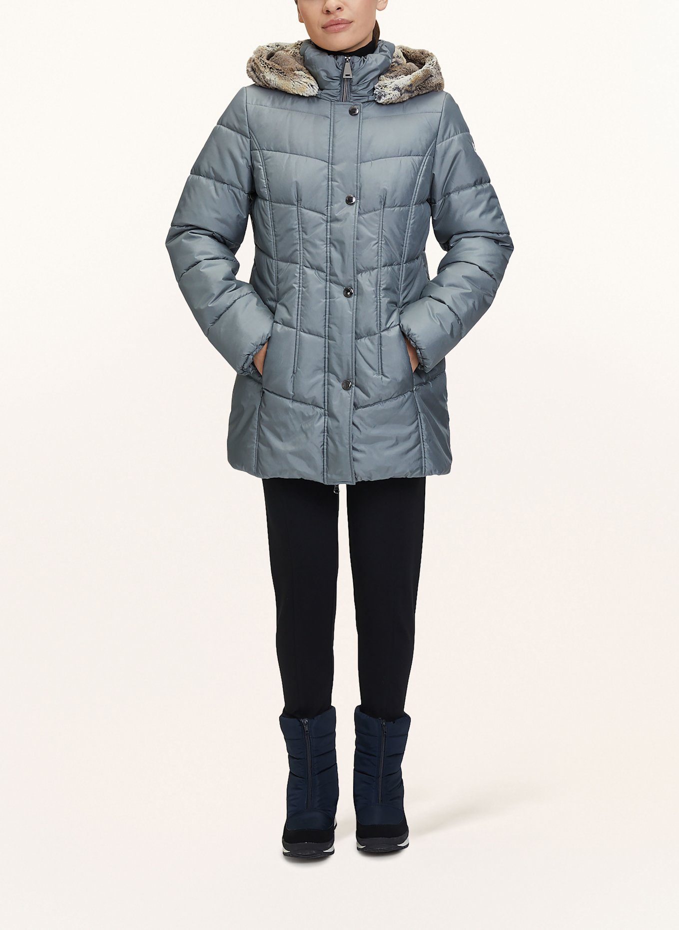 Betty Barclay Quilted jacket with detachable hood and faux fur