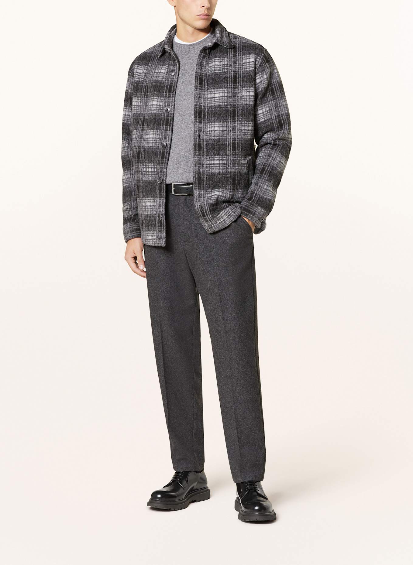 PAUL Flanell-Overshirt: DUNKELGRAU / WEISS