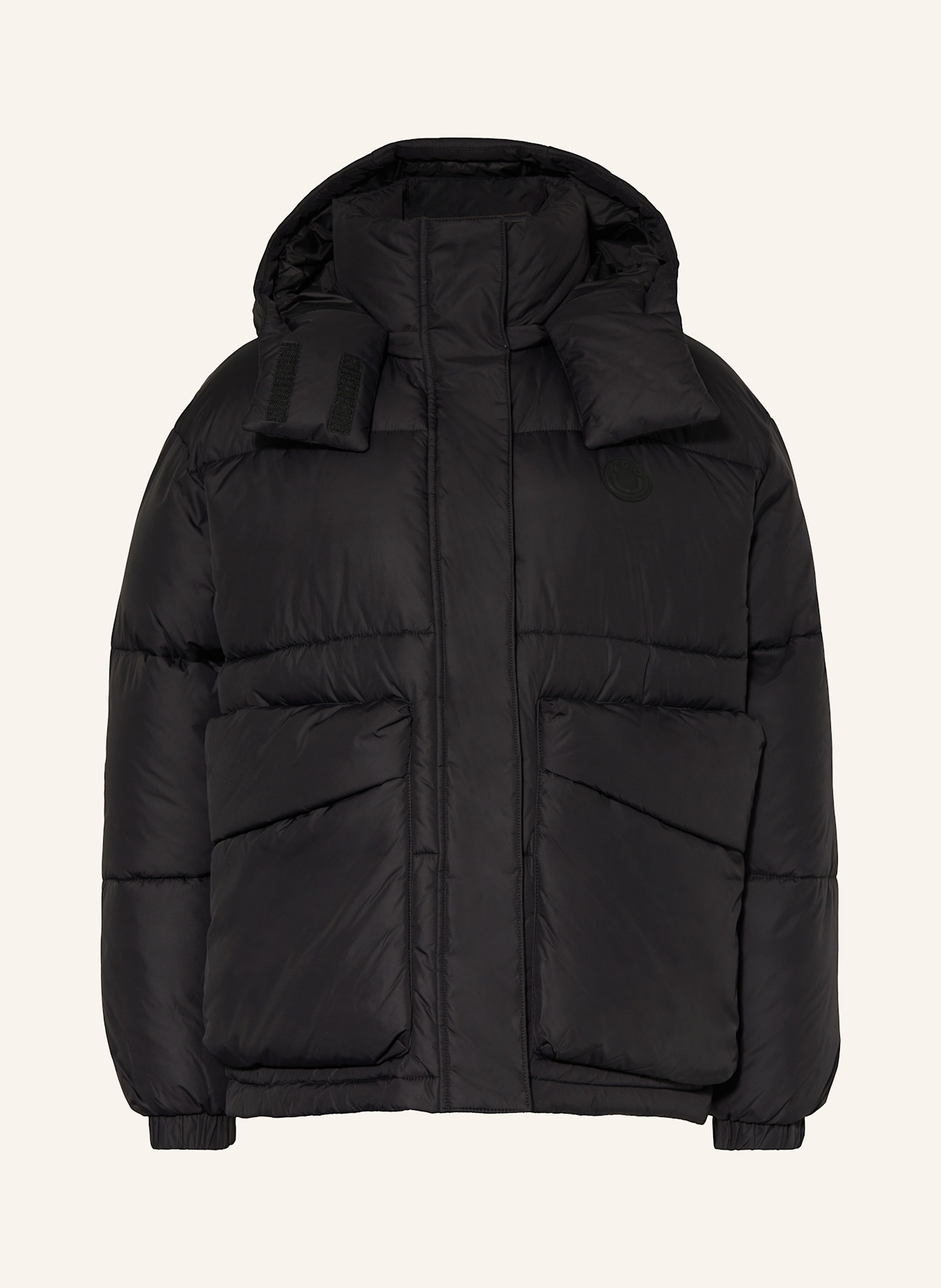 Black quilted jacket with hood best sale