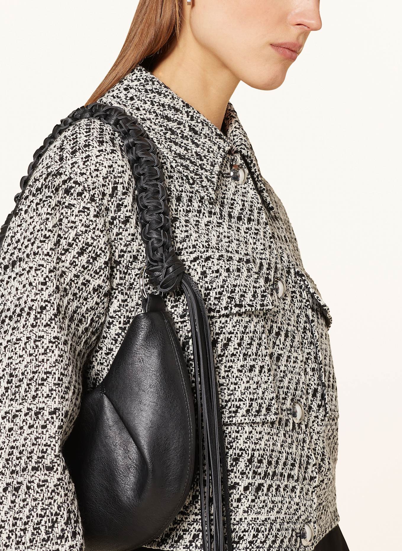 HUGO Kastenjacke ALICELI aus Tweed mit Glitzergarn: WEISS / SCHWARZ