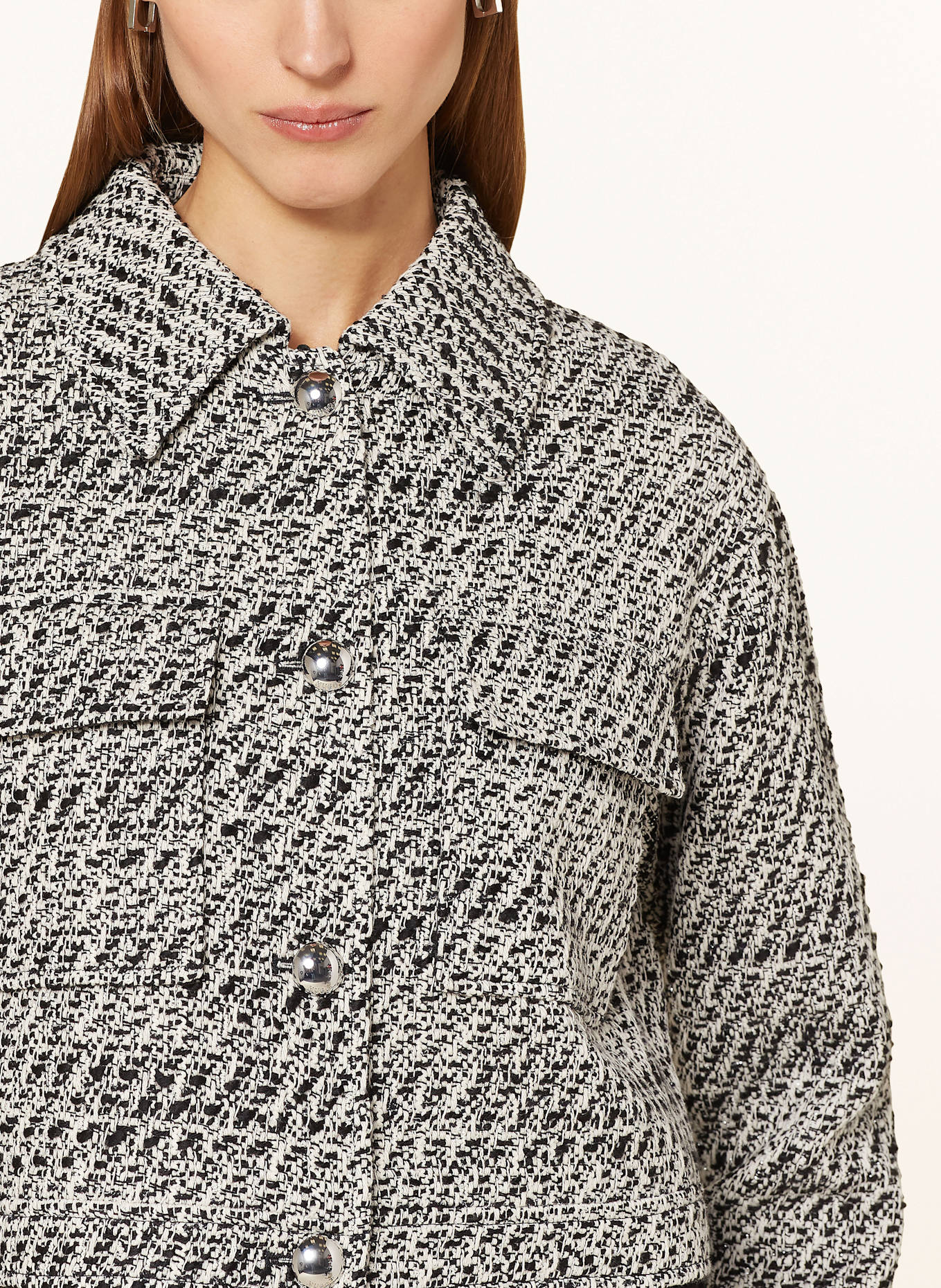 HUGO Kastenjacke ALICELI aus Tweed mit Glitzergarn: WEISS / SCHWARZ