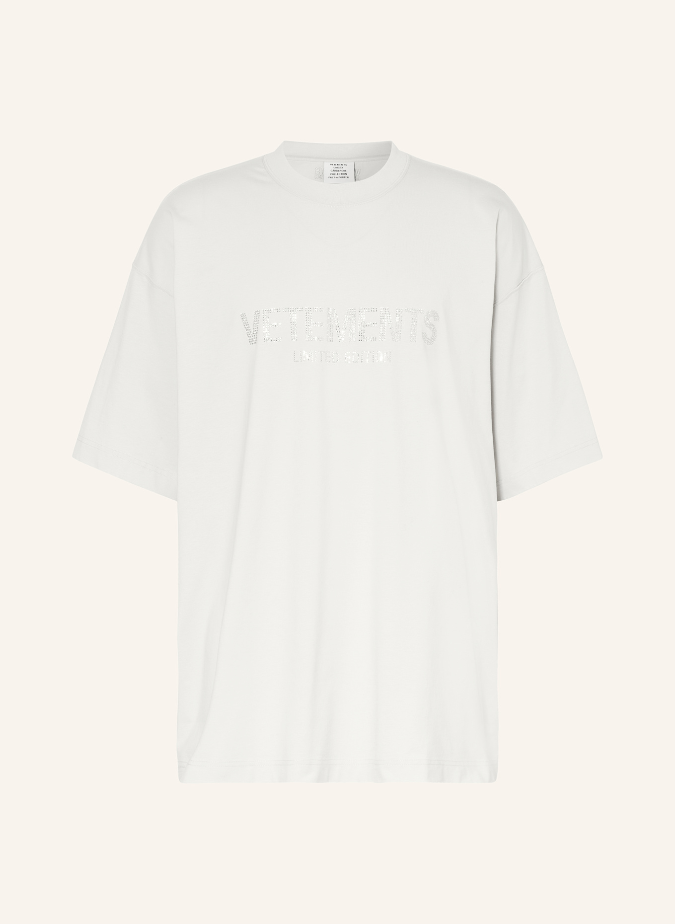 VETEMENTS Oversize-Shirt mit Schmucksteinen: HELLGRAU